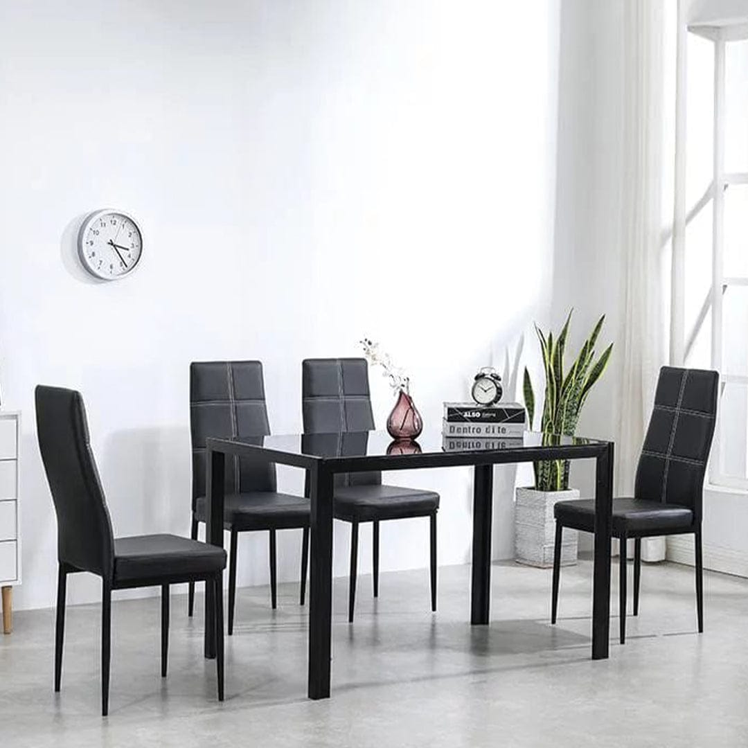 5 Piece Dining Room Table Set,4 Chairs,Glass Table Breakfast Furniture