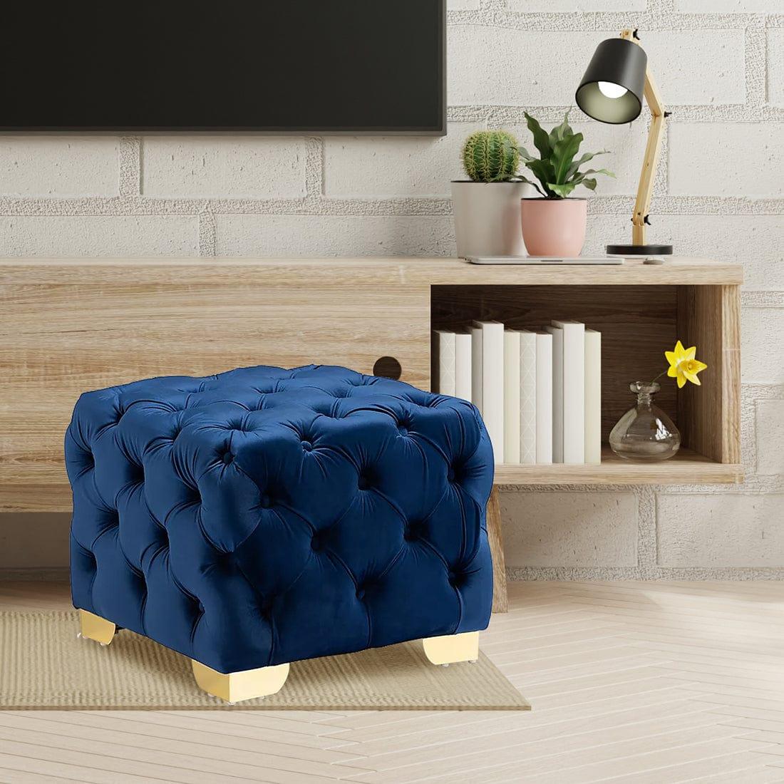 DOE BUCK SQUARE VELVET OTTOMAN/POUFEE IN ROYAL BLUE /GOLD - Ouch Cart