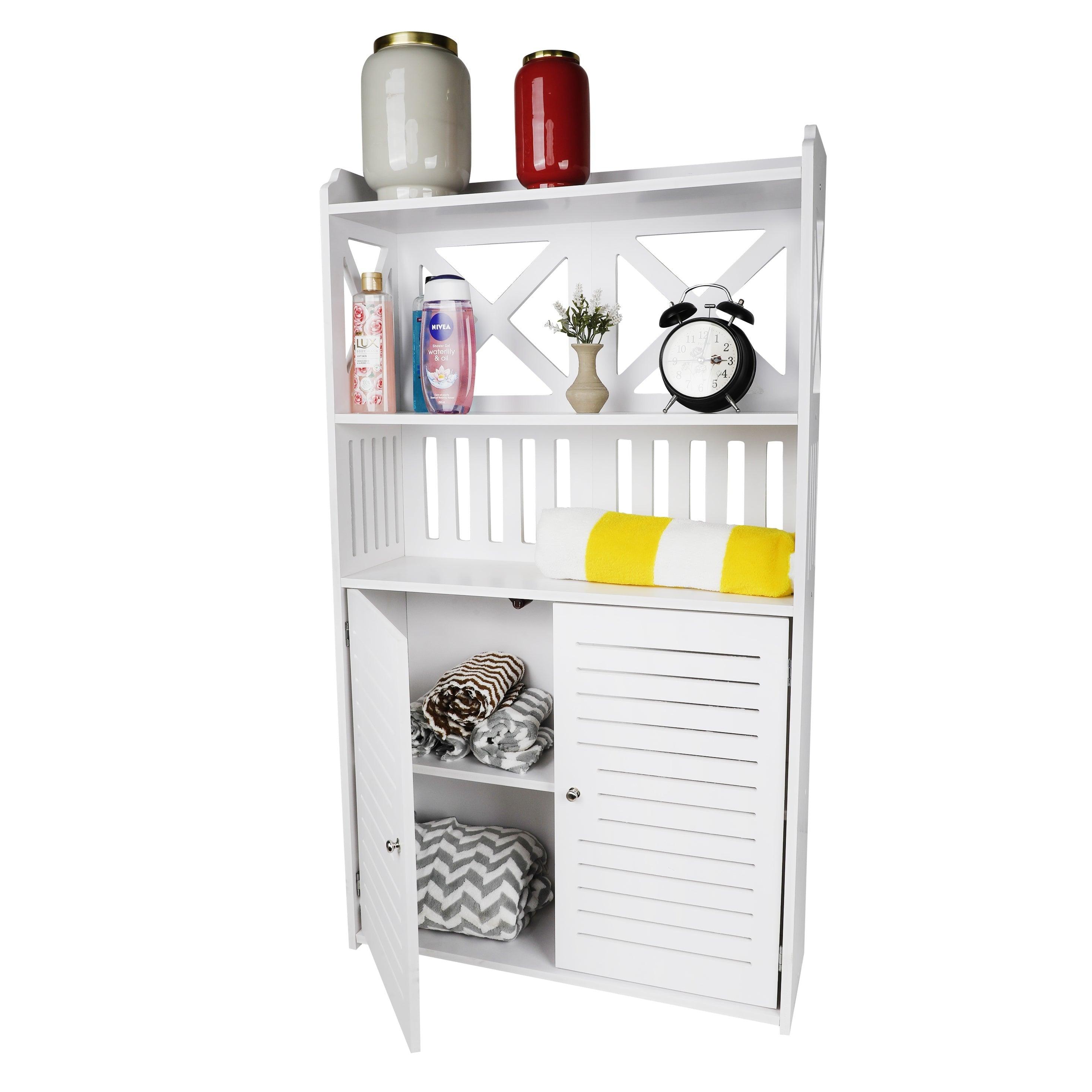 Toilet PVC Storage Bathroom 2 Feet Vanity Floor Standing Shelf Storage Cabinet With Free Soap Dish By Miza - Ouch Cart