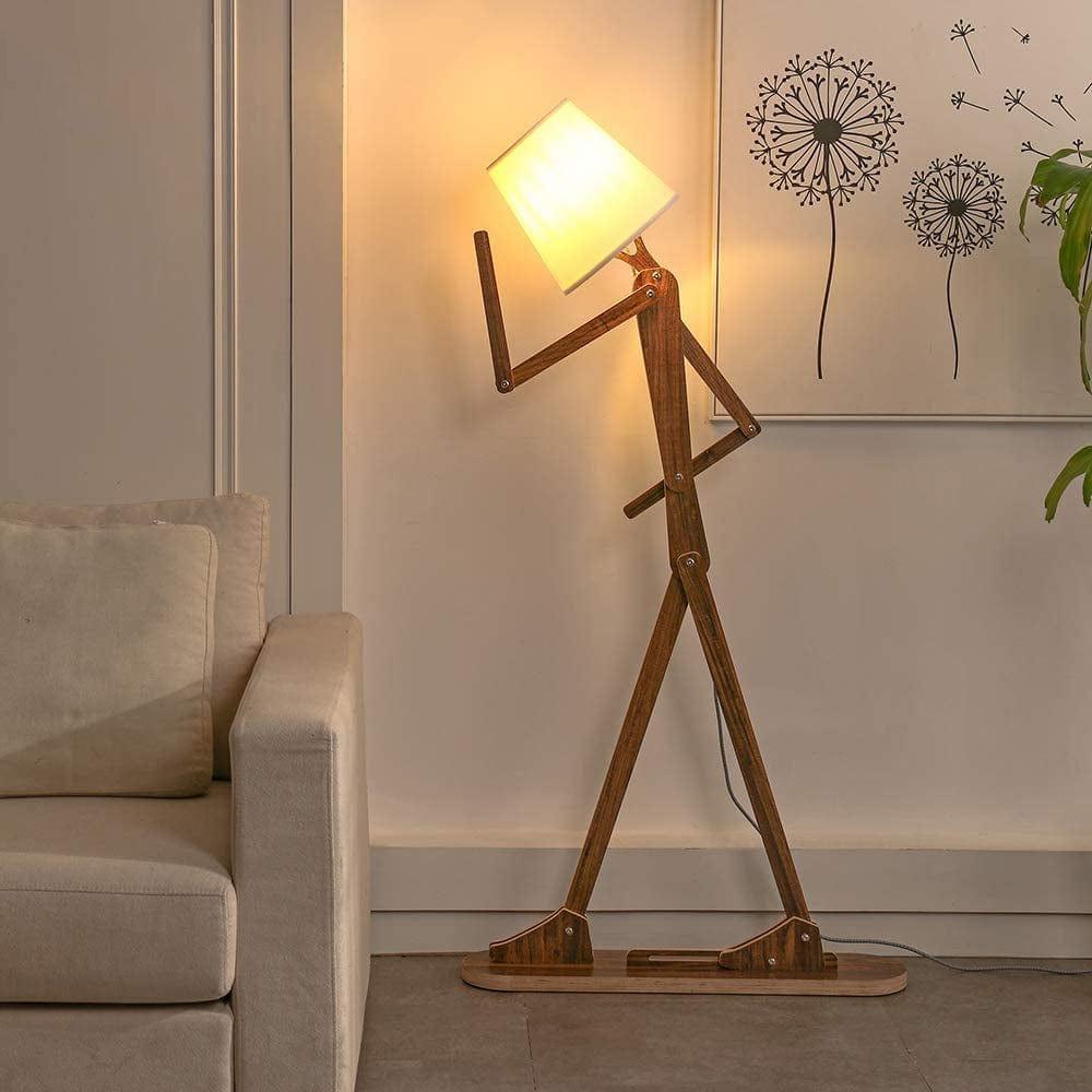 Decorative Floor and Swing Arm Floor Lamp, Wooden Reading Lights for Kids, Bedroom, Living Room, Home, Office, Farmhouse, LED Bulb Included - Ouch Cart