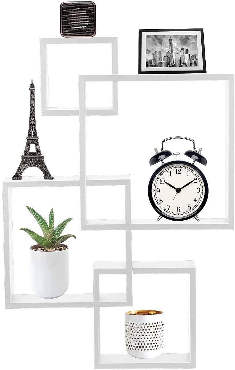 Wooden Wall Shelf for Living Room Stylish | Hanging Book Rack Organizer | Floating Display Showpiece Organizer (Set of 4 Cubes, Color-White) - Ouch Cart