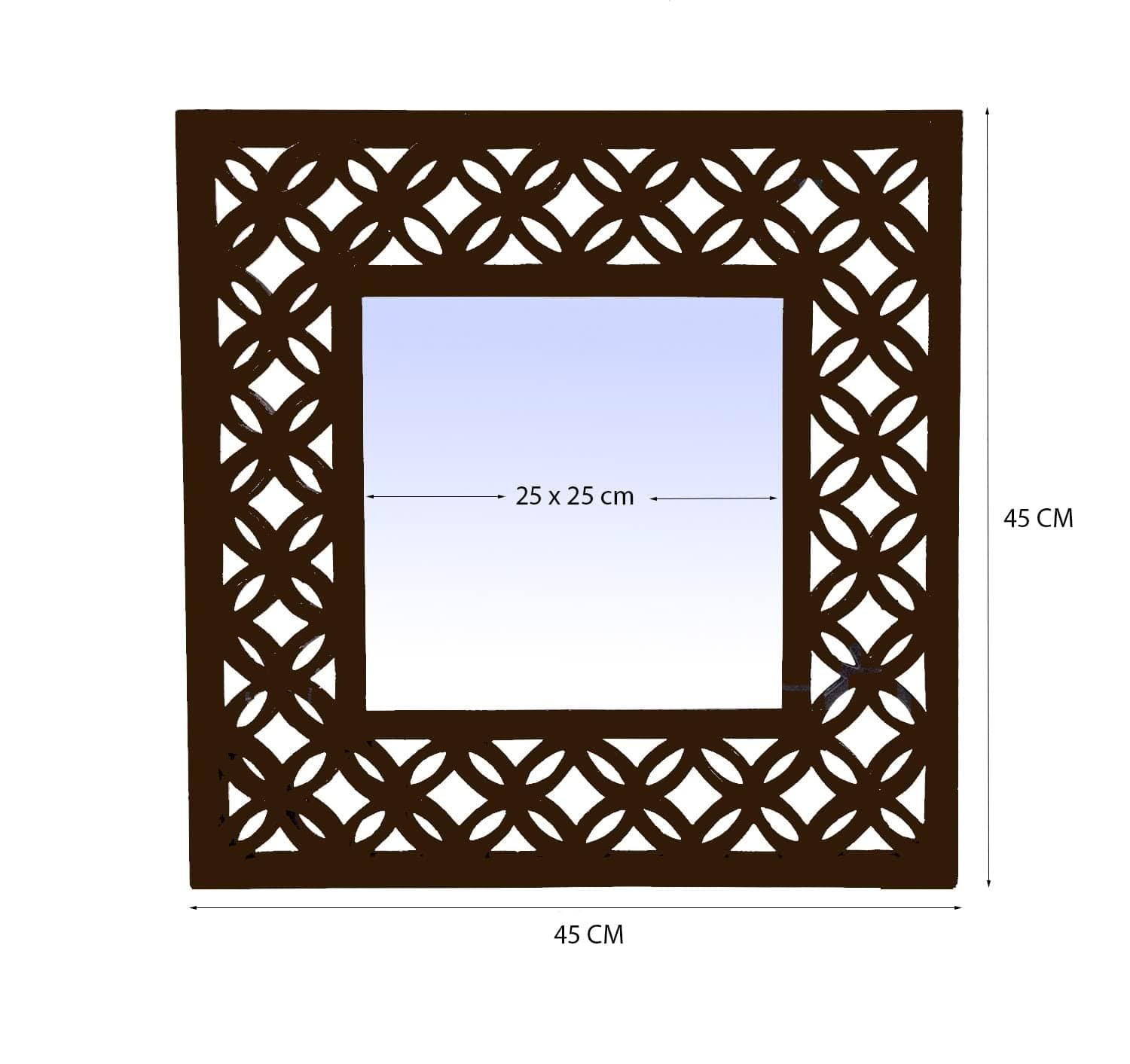 Decorative & Hand Crafted Wooden Wall Mirror in Walnut Finish ( 45 x 45 cm) - Ouch Cart