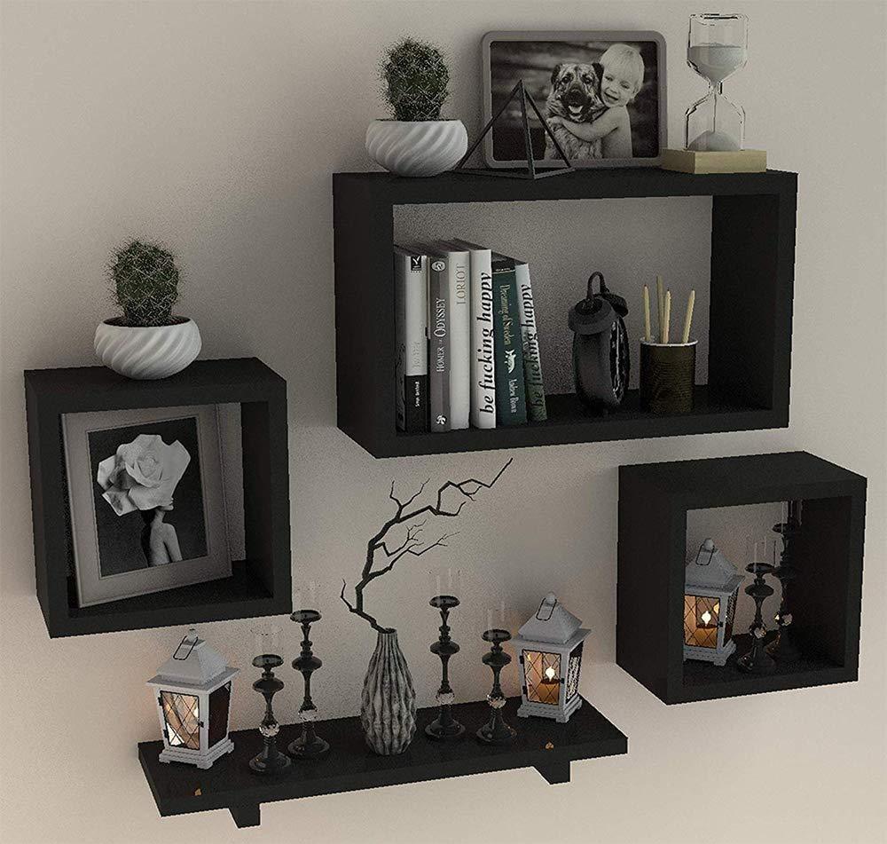 Wooden Floating Wall Shelf with 4 Shelves - MDF Wall Mounted Shelf for Living Room, Bedroom, Office Decor - Ouch Cart