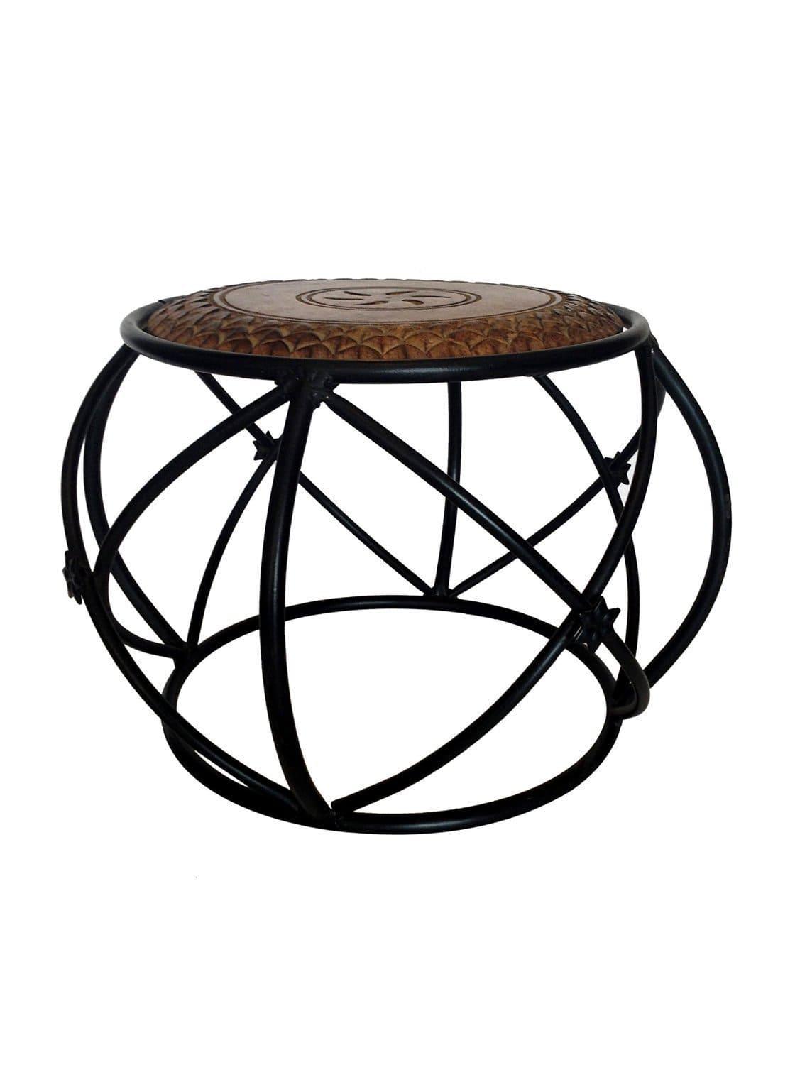 Wooden & Iron Stool/Table Home Decor Size(LxBxH-13x13x12) Inch - Ouch Cart