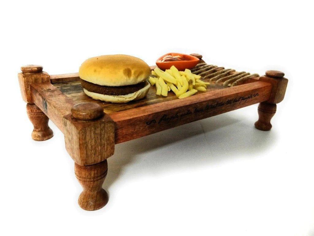 WOOD KHAAT PLATTER II INDIAN STYLE SERVING TRAY - Ouch Cart