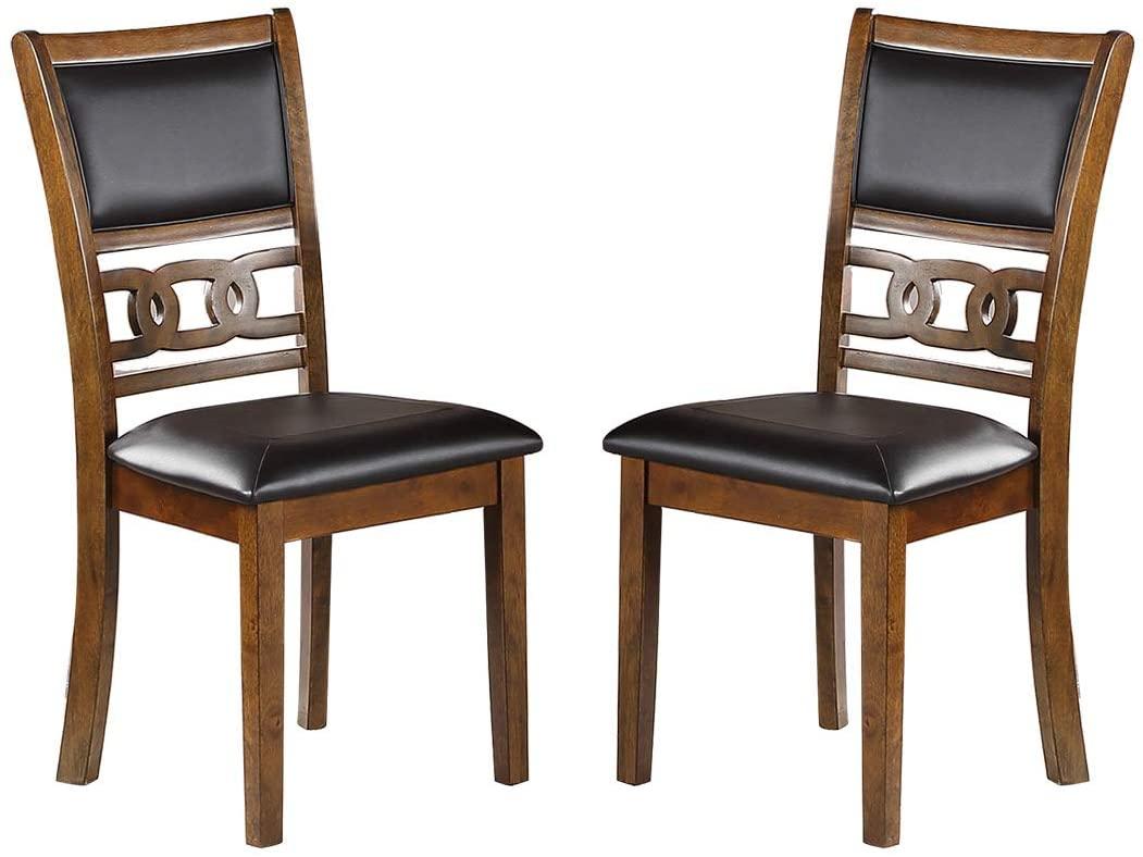 Wooden and Leather Dining Chairs, ( Set of 2 ) Brown - Ouch Cart