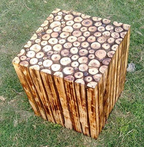 Square Wooden Stool Natural Wood Logs Best Used as Bedside Tea Coffee Plants Table for Bedroom Living Room Outdoor Garden Furniture - Ouch Cart