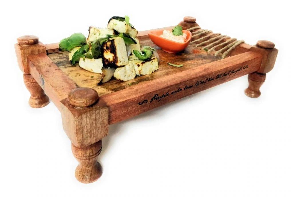 WOOD KHAAT PLATTER II INDIAN STYLE SERVING TRAY - Ouch Cart