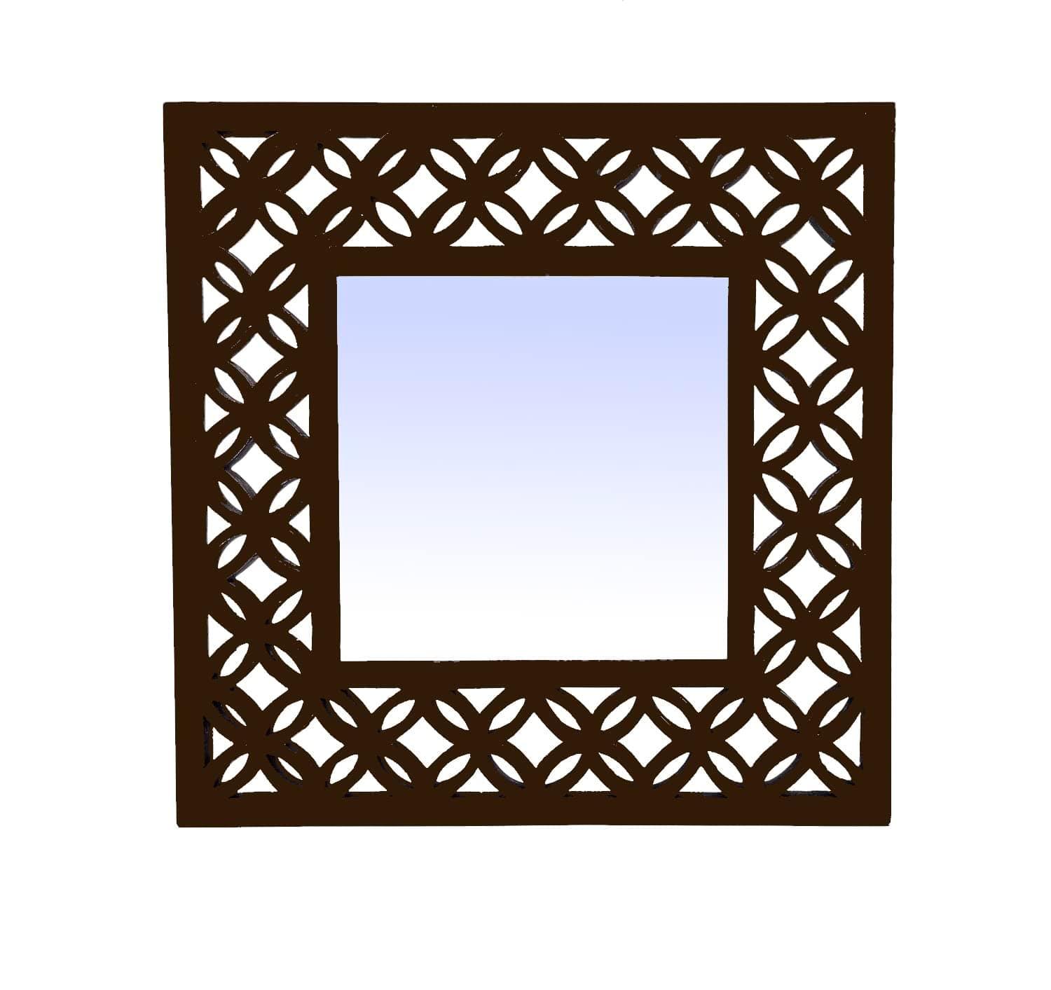 Decorative & Hand Crafted Wooden Wall Mirror in Walnut Finish ( 45 x 45 cm) - Ouch Cart
