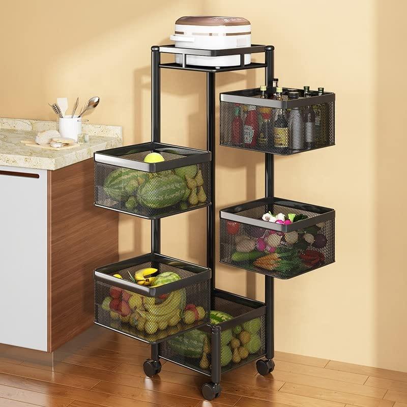 Kitchen Trolley Kitchen Organizer Items And kitchen accessories items for Kitchen Storage Rack Square Design Fruits & Vegetable Onion Cutlery ,Jars Container Kitchen Trolley with Wheels Black - Ouch Cart