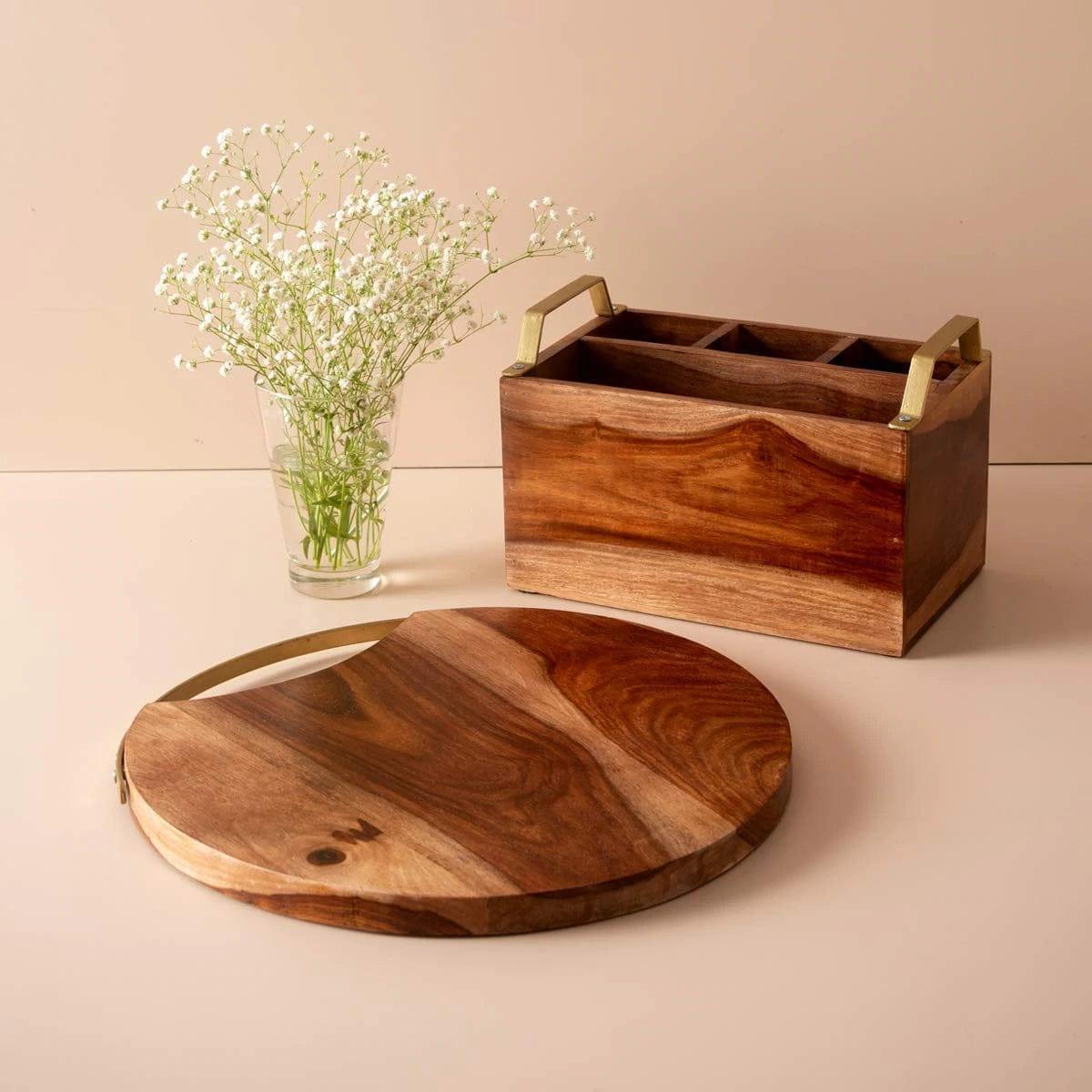 WOODEN CHOPPING BOARD AND CUTLERY STAND COMBO II FOOD GRADE - Ouch Cart