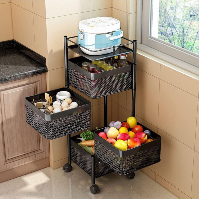 Kitchen Trolley Kitchen Organizer Items And kitchen accessories items for Kitchen Storage Rack Square Design Fruits & Vegetable Onion Cutlery ,Jars Container Kitchen Trolley with Wheels Black - Ouch Cart