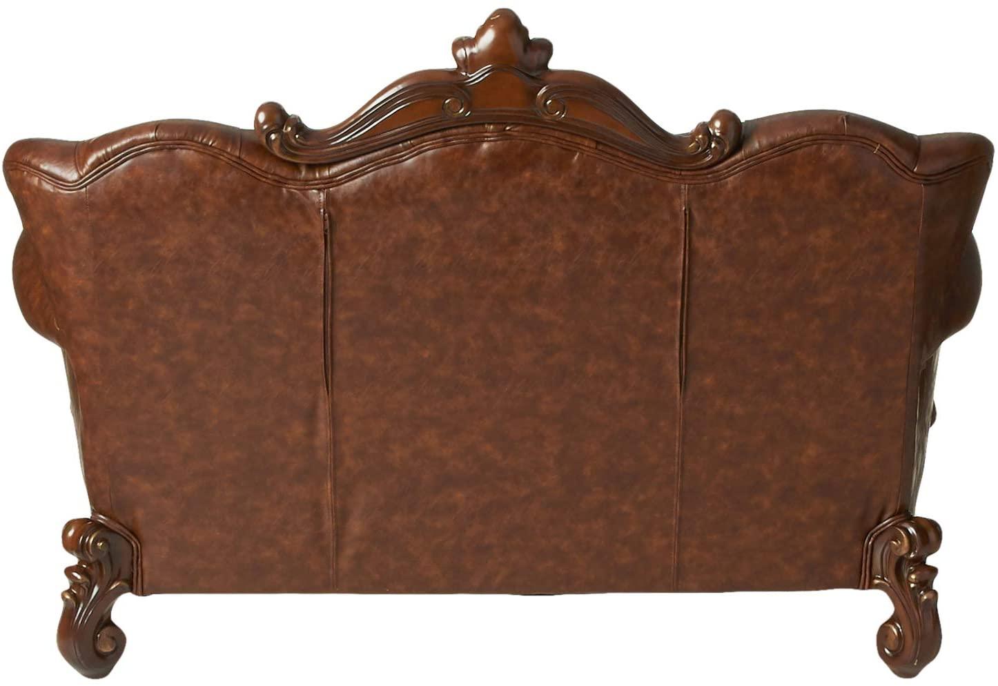 Versailles Loveseat w/3 Pillows Tone Light Brown PU & Cherry - Ouch Cart