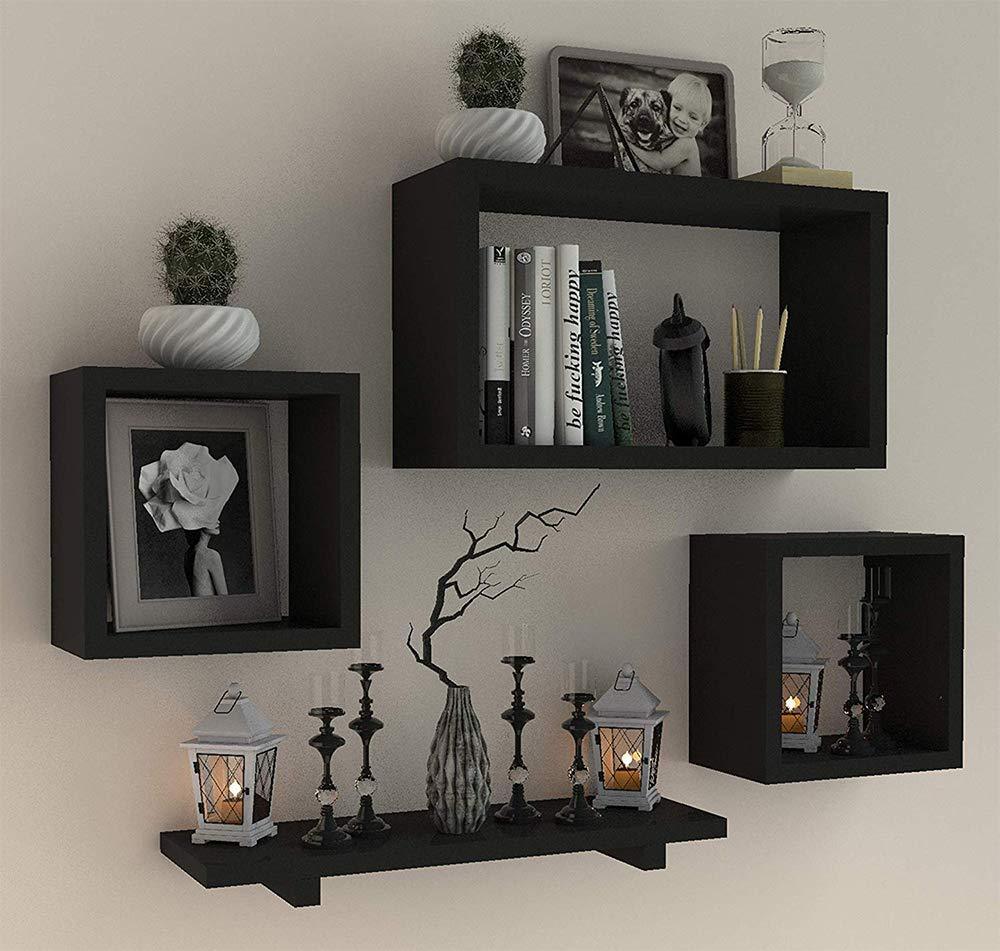 Wooden Floating Wall Shelf with 4 Shelves - MDF Wall Mounted Shelf for Living Room, Bedroom, Office Decor - Ouch Cart