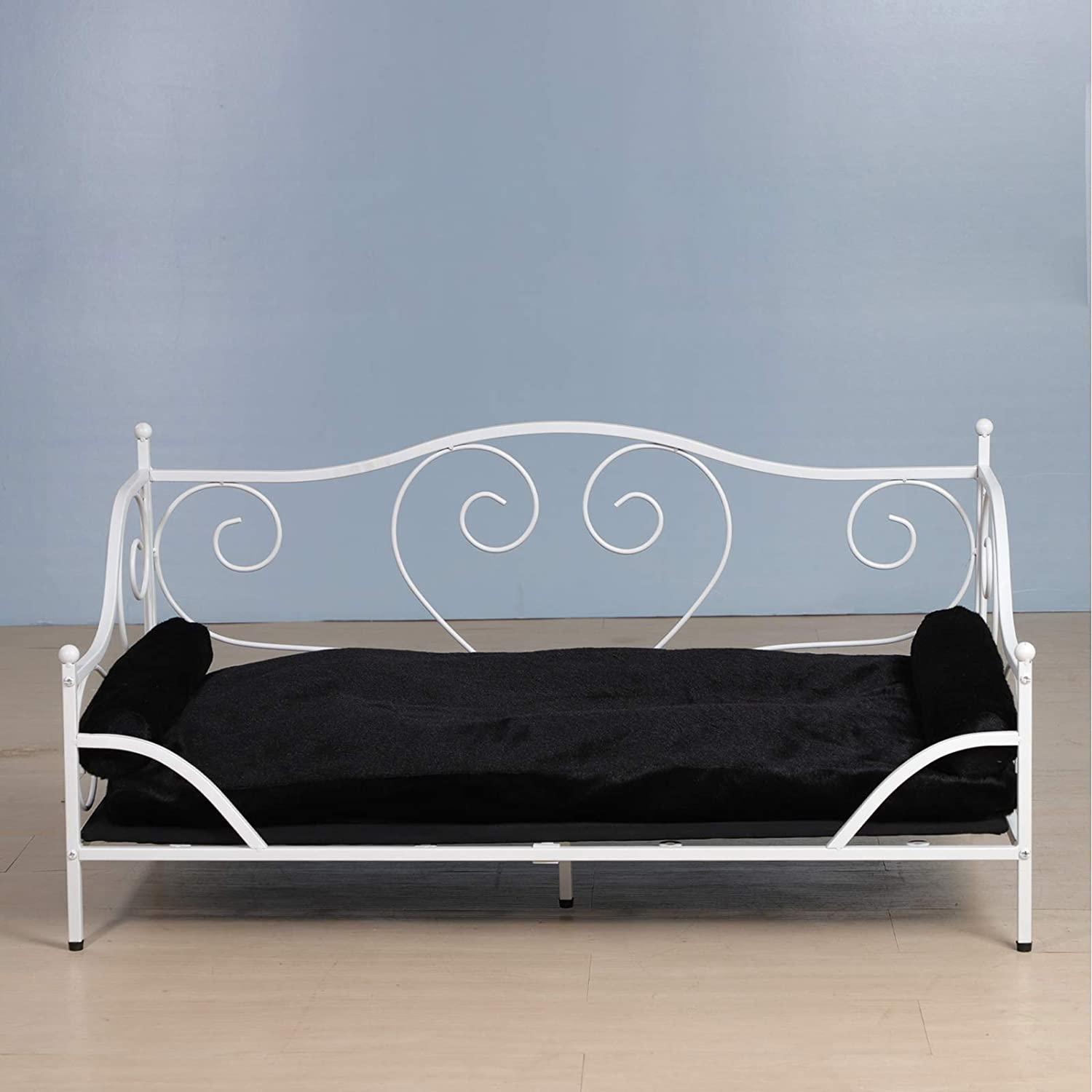 Pet Sofa Bed, Metal Frame Dog Bed Couch with Washable Plush Cushion for Medium Pet Sitting - Ouch Cart