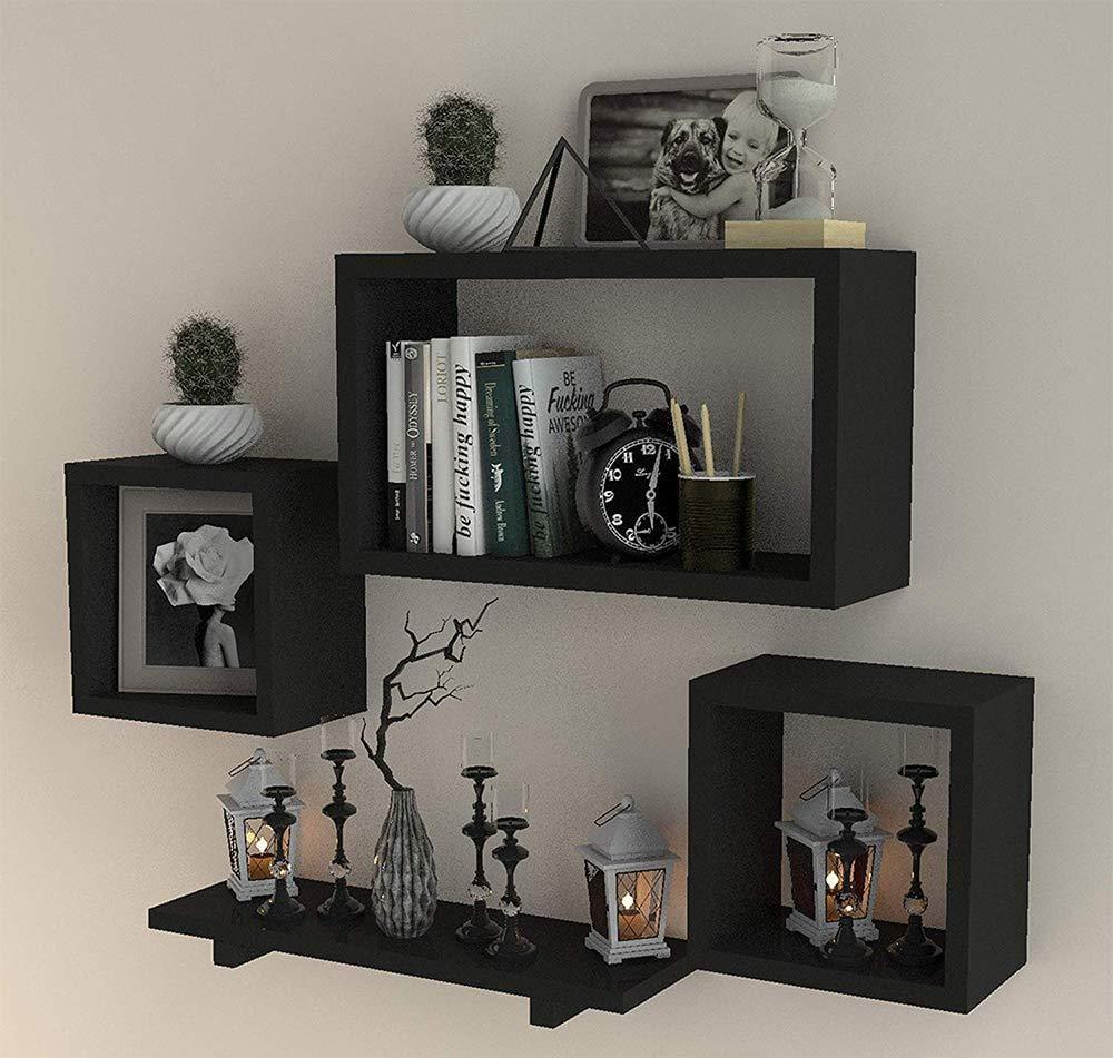 Wooden Floating Wall Shelf with 4 Shelves - MDF Wall Mounted Shelf for Living Room, Bedroom, Office Decor - Ouch Cart