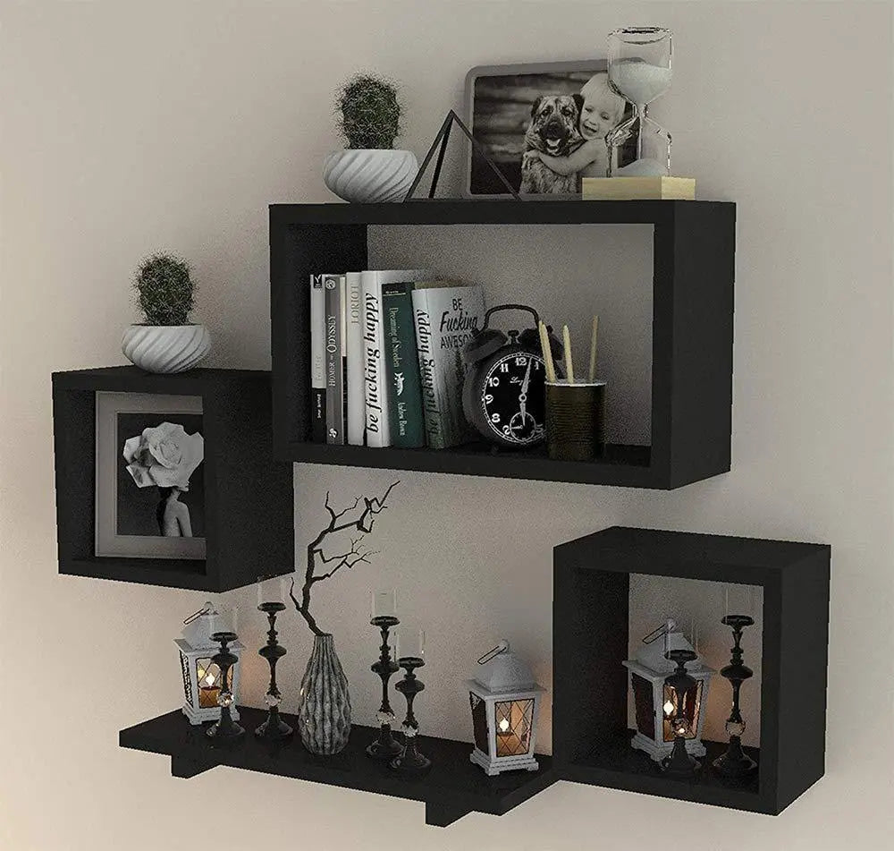Wooden Floating Wall Shelf with 4 Shelves - MDF Wall Mounted Shelf for Living Room, Bedroom, Office Decor - Ouch Cart