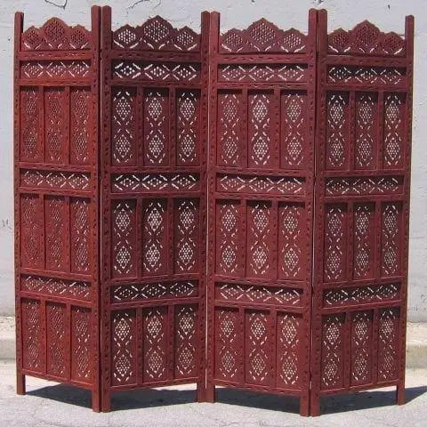 4 panel Sheesham Wood Partition, Wooden Handcrafted Partition/Room Divider/Separator for Living Room/Office - Ouch Cart