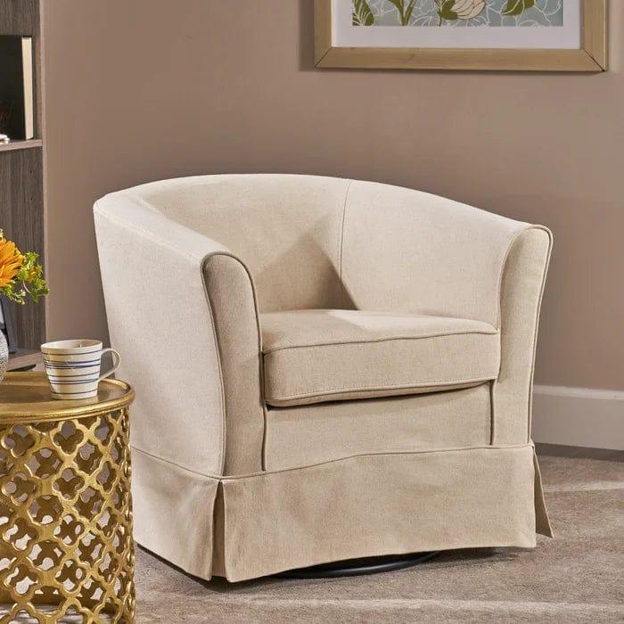 Wide Swivel Slipcovered Tub Chair - Ouch Cart
