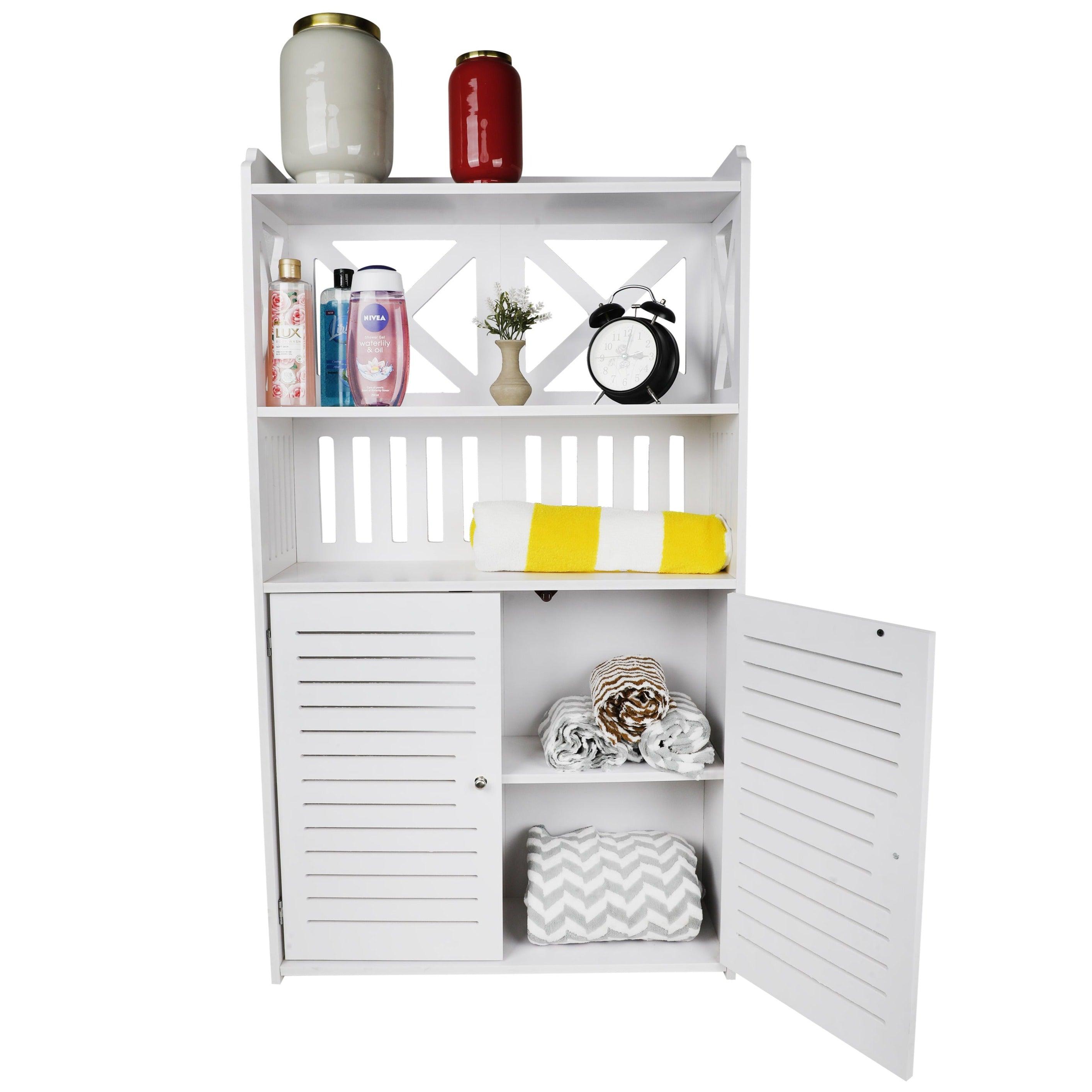 Toilet PVC Storage Bathroom 2 Feet Vanity Floor Standing Shelf Storage Cabinet With Free Soap Dish By Miza - Ouch Cart