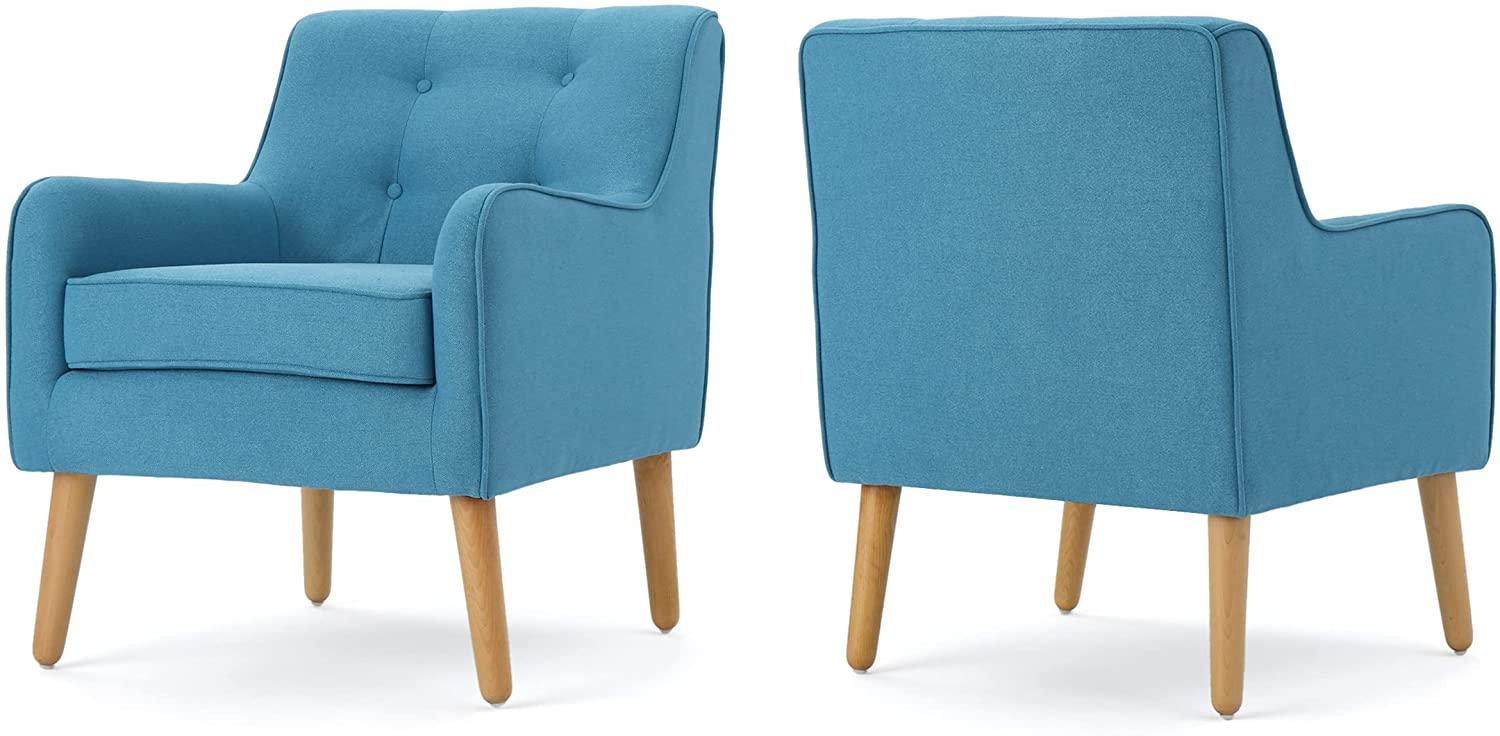 Felicity Mid-Century Fabric Arm Chairs, 2-Pcs Set, Blue - Ouch Cart