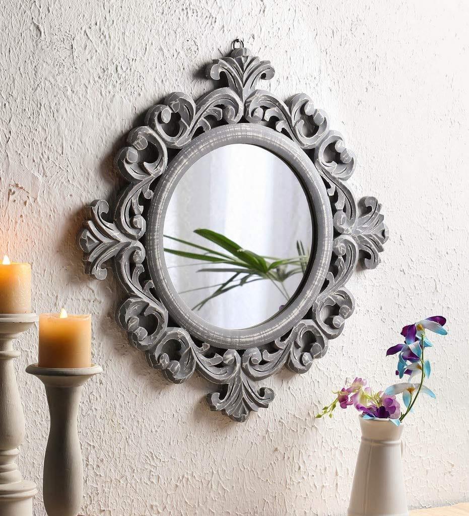 Handcrafted Wood Wall Mirror (50 cm x 50 cm x 2 cm, Multi) - Ouch Cart