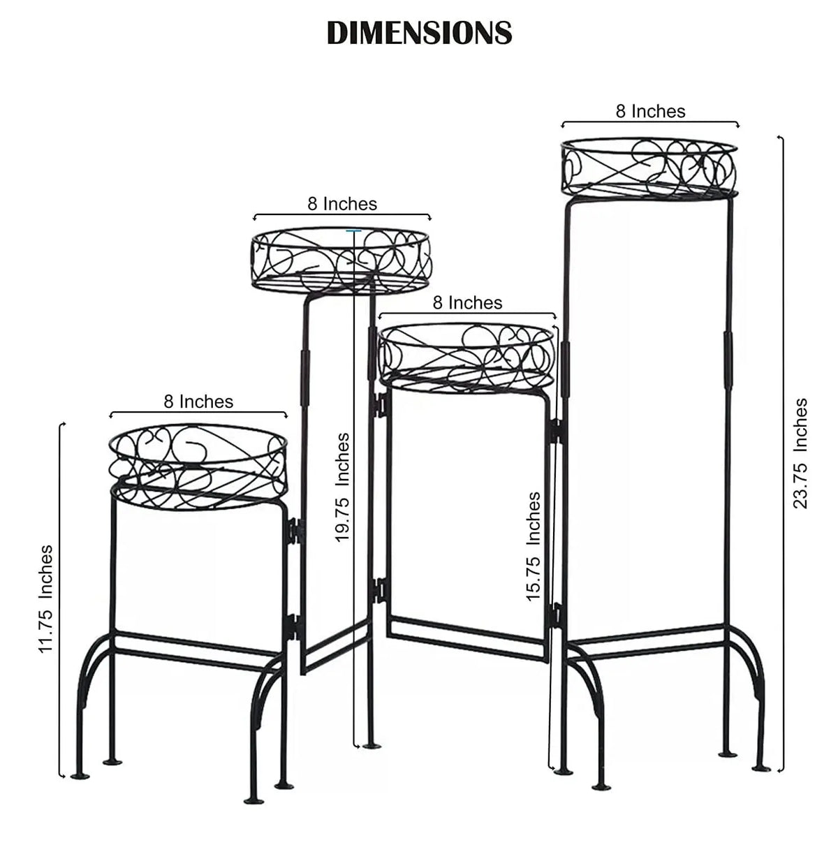 4 Tier Metal Plant Stand, Foldable Flower Pot Holder for Room, Rustproof Potted Storage Shelf Rack- Black (Upgrade Black) - Ouch Cart