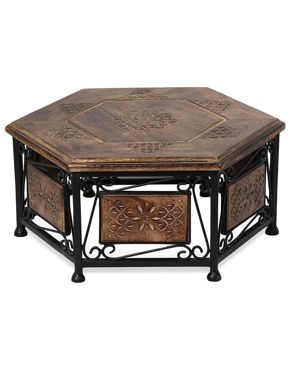 Wooden & Iron Chowki Big Size(LxBxH-17x17x9) Inch - Ouch Cart