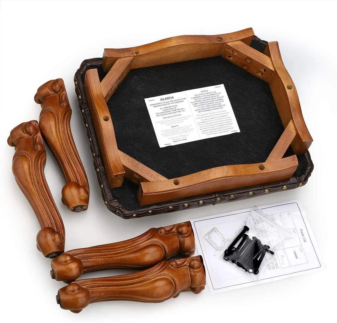 Small Footstool Ottoman Upholstered Footstool, Solid Rubber Wood/Living Room Stool. (Brown) - Ouch Cart