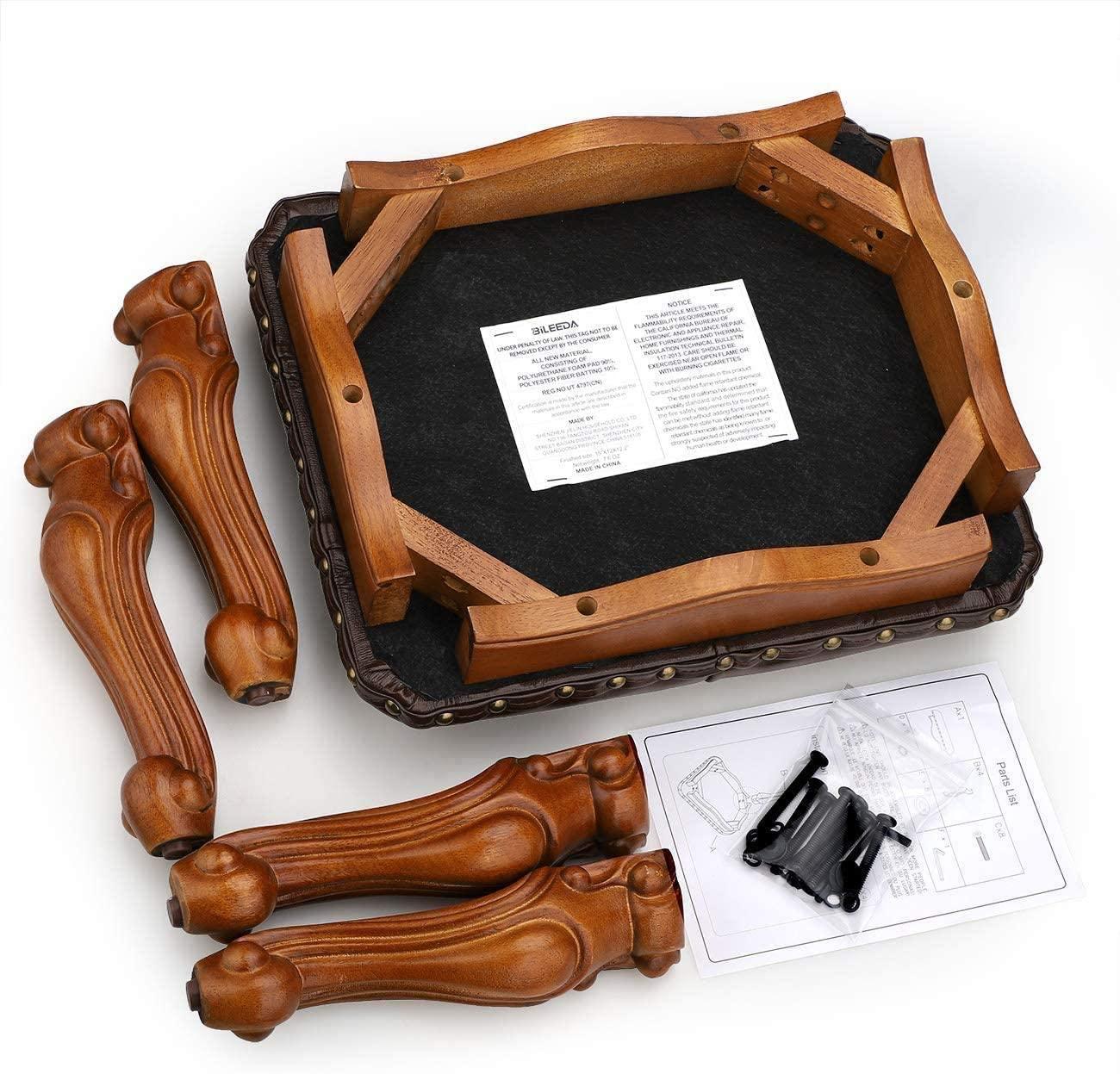 Small Footstool Ottoman Upholstered Footstool, Solid Rubber Wood/Living Room Stool. (Brown) - Ouch Cart