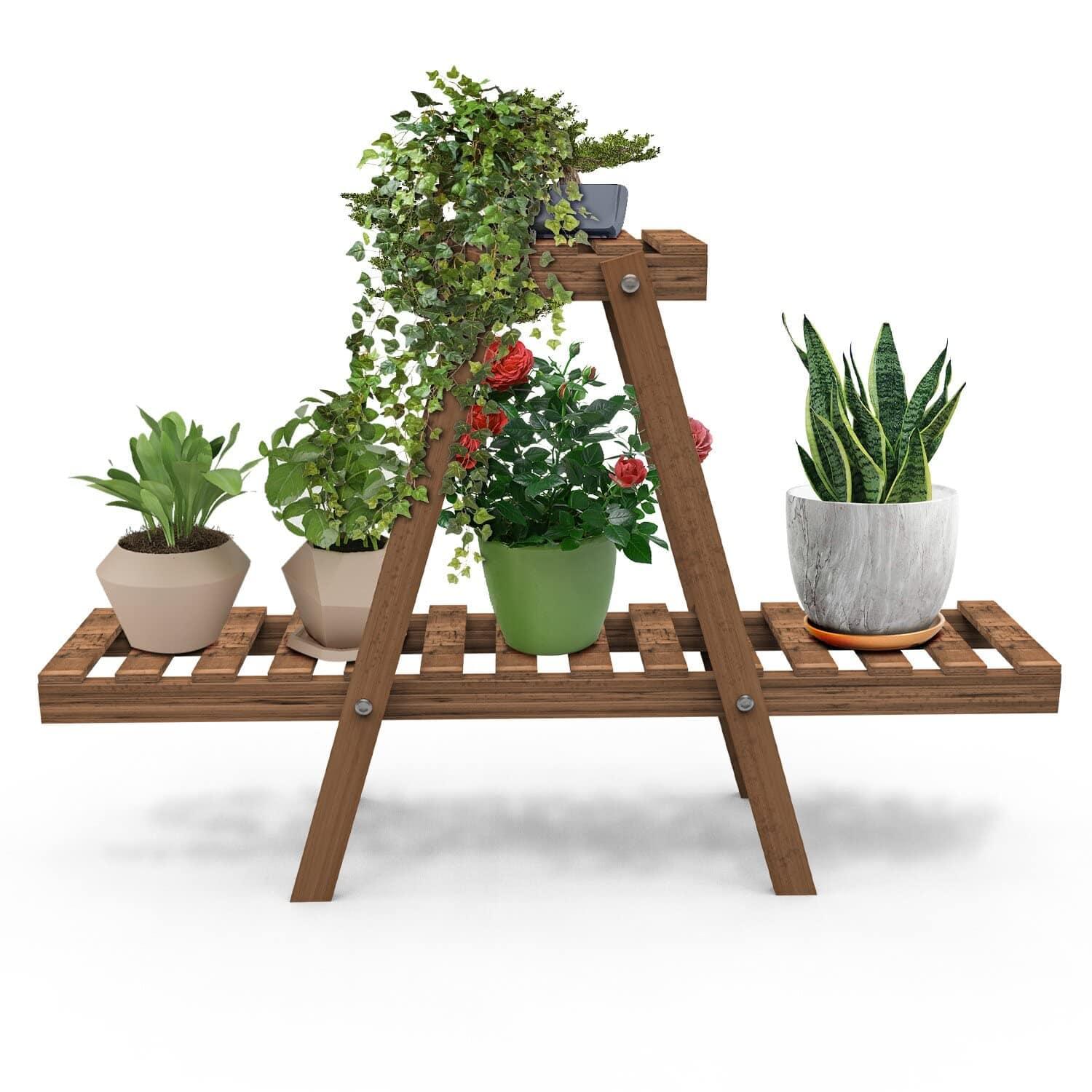 Wooden Plant Stand for Balcony Living Room Indoor Outdoor (3 Tier) - Ouch Cart