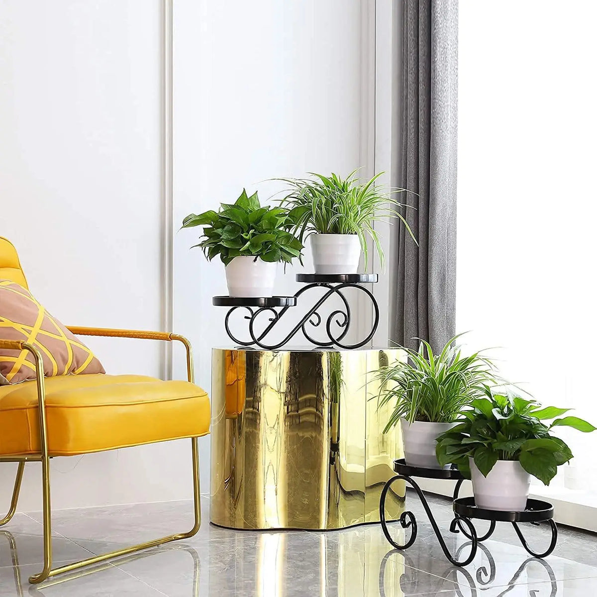 Plant Stand for Indoor Black Plant Stand Floor Flower Pot Plant Holder Indoor Outdoor Flower Rack Display for Flower Pot Metal Garden Container Round Supports Rack (2 Piece) - Ouch Cart