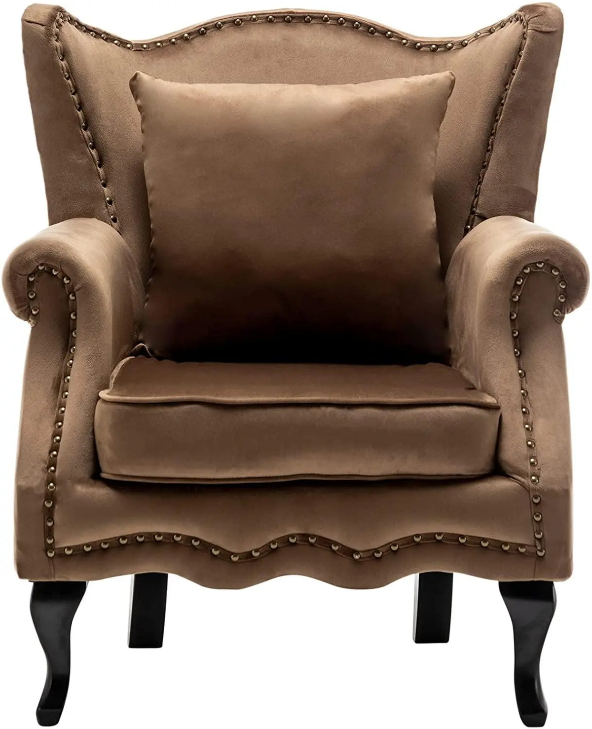 Modern Armchair with Pillow, Retro Button Tufted Upholstered Lounge Seat, Comfy Wooden Frame Reading Chair for Living Room, Bedroom, Brown - Ouch Cart