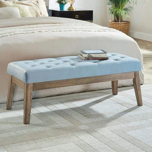 Velvet Upholstered Tufted Bench with Solid Wood Leg,Ottoman with Padded Seat-Seaglass