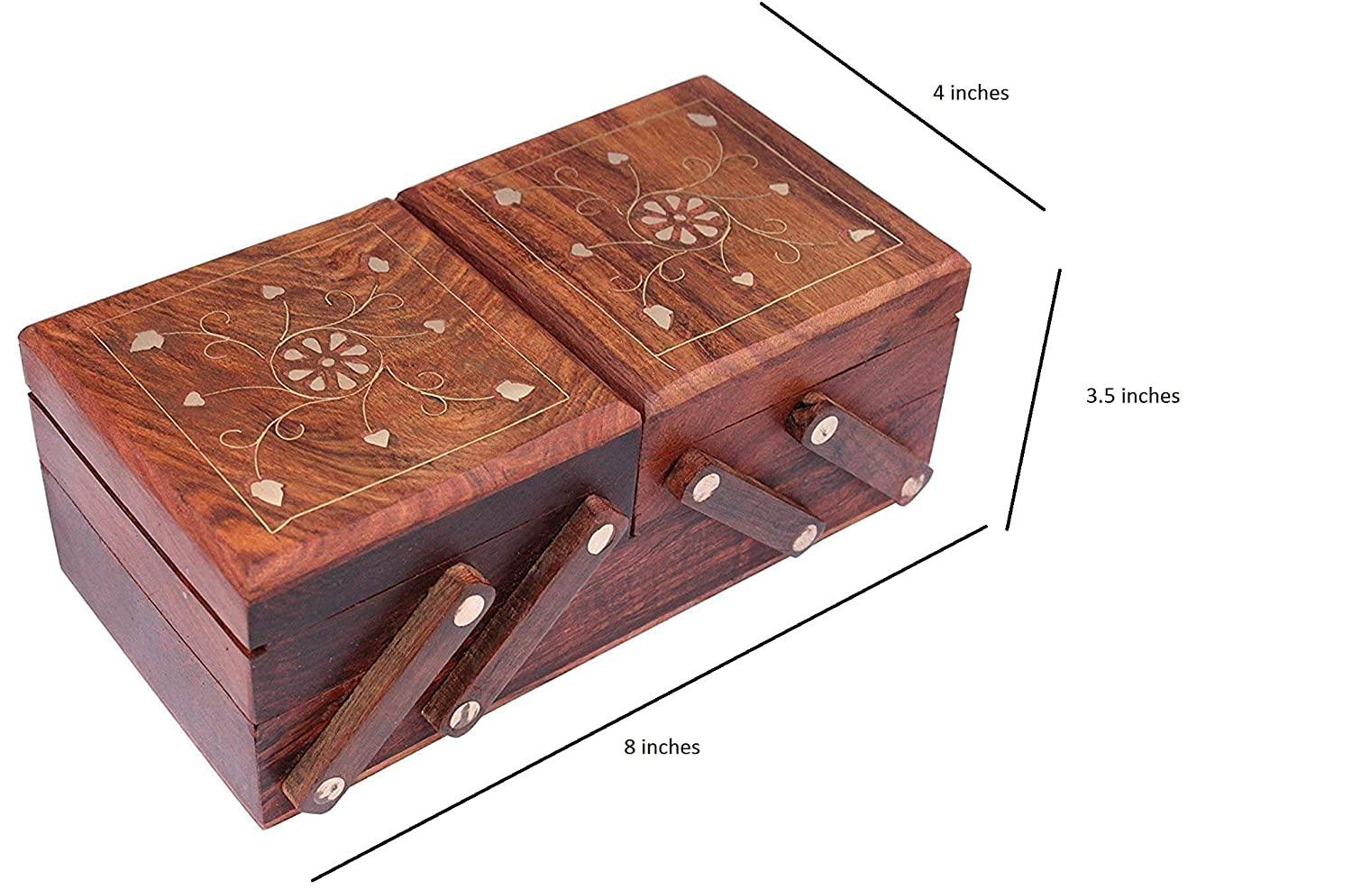 Handicrafts Wooden Jewellery Box for Women | Jewel Organizer Box Hand Carved Carvings, (8 inches) Gift Items - Ouch Cart