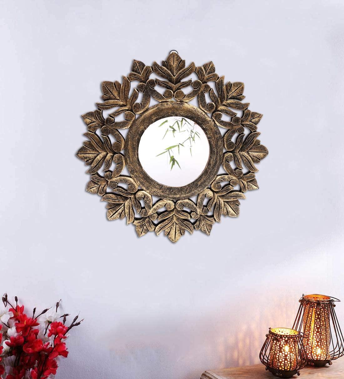 Handcrafted Wood Wall Mirror (40 cm x 40 cm x 2 cm, โBlack Gold) - Ouch Cart