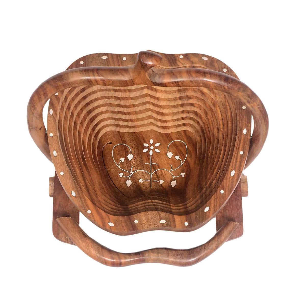 BEAUTIFUL ROSE WOOD FRUIT/VEGETABLES FOLDABLE APPLE SHAP BASKET - Ouch Cart