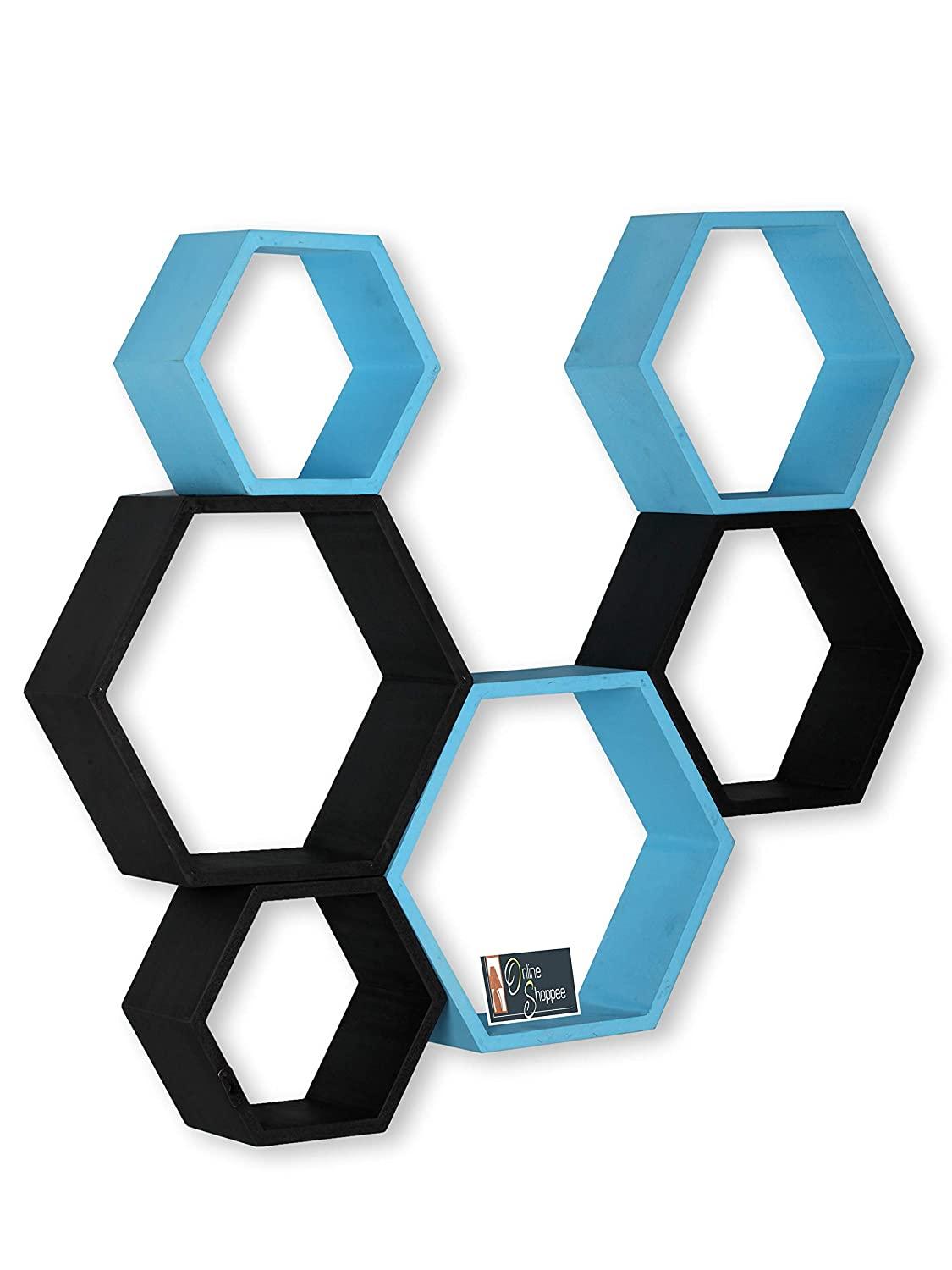 Fancy 6 Pcs Hexagonal Wooden Wall Shelf Home decoration - Ouch Cart