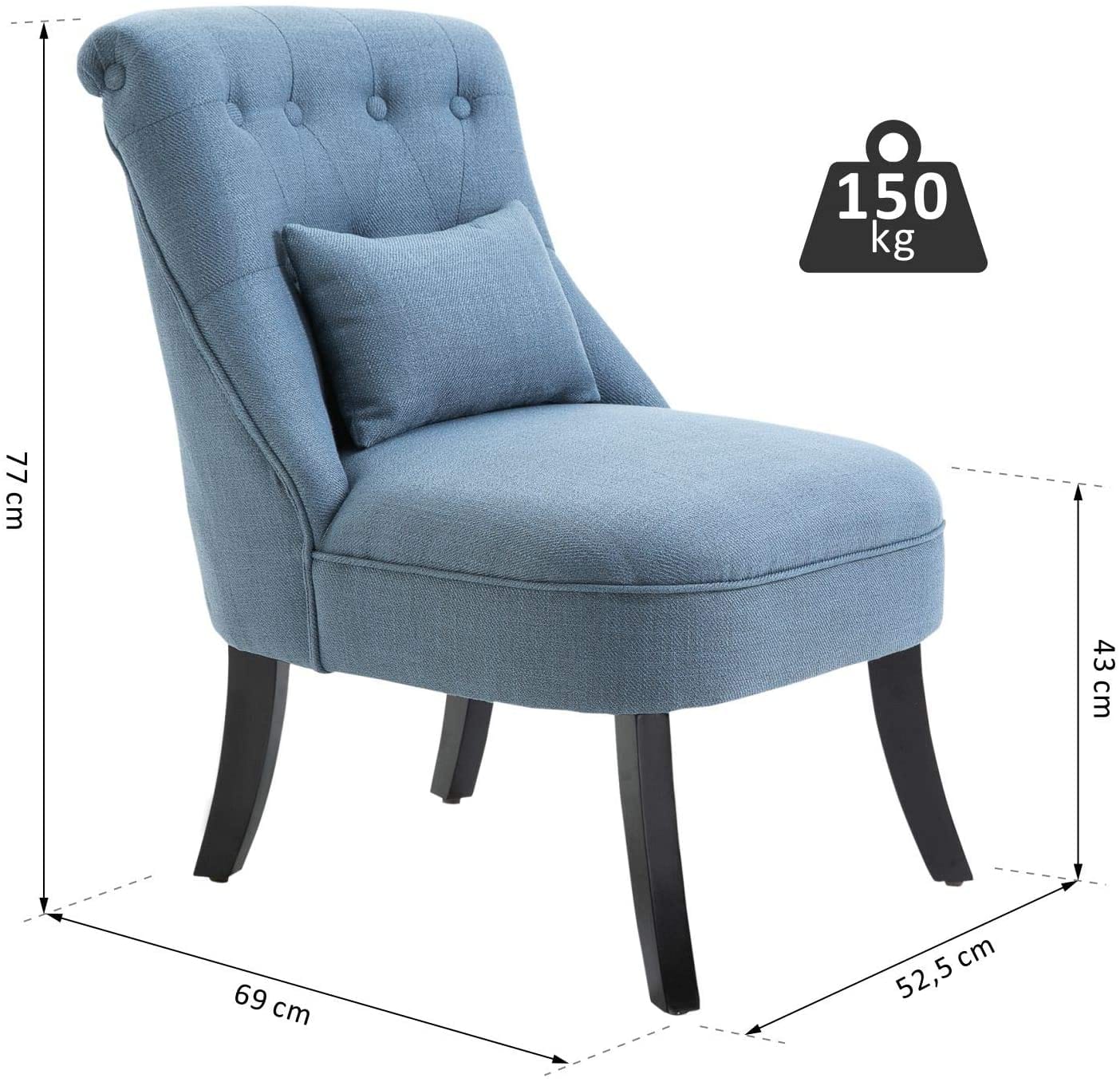 Fabric Single Sofa Dining Chair Tub Chair Upholstered W/Pillow Solid Wood Leg Home Living Room Furniture Blue