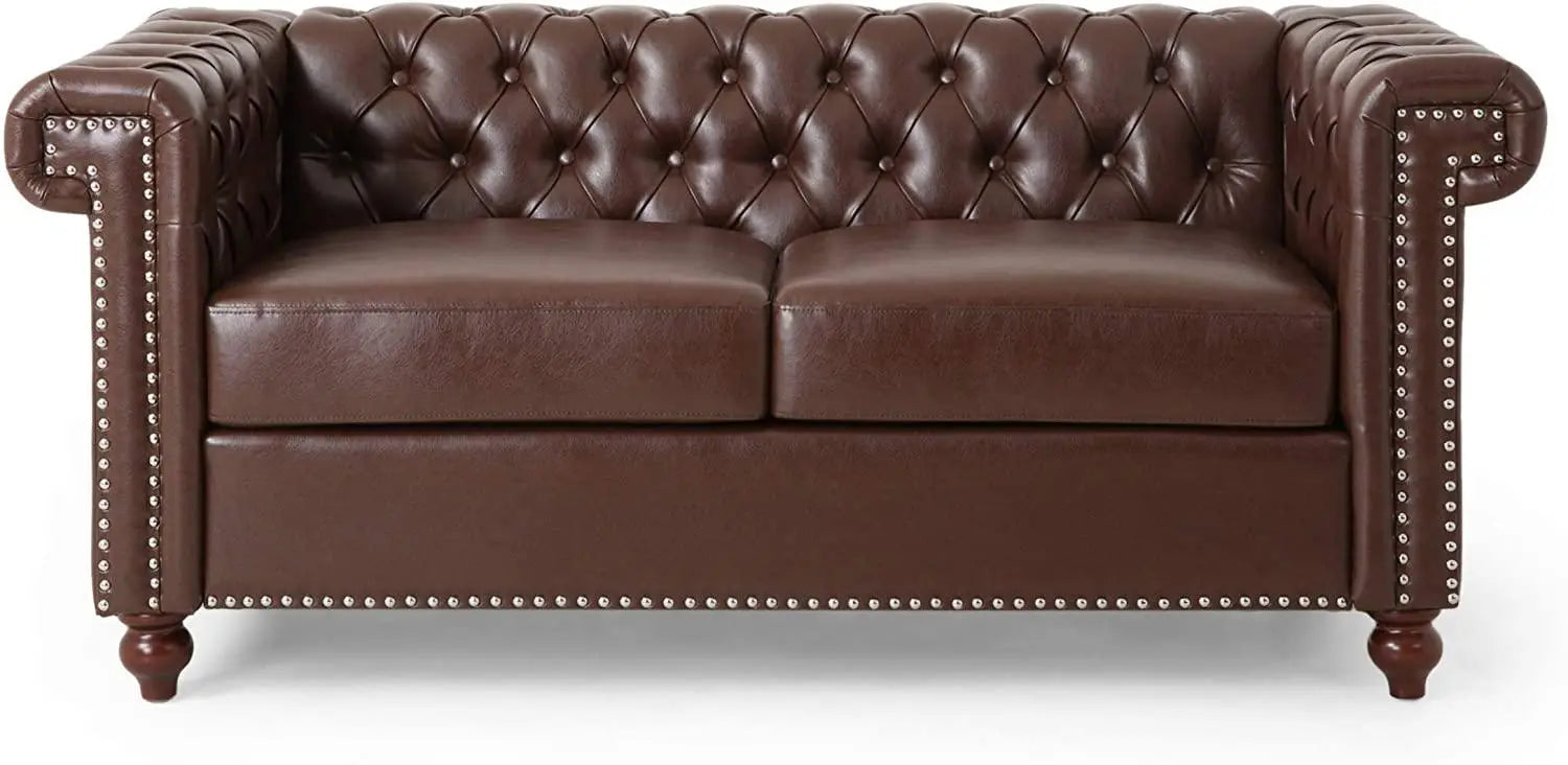 Brinkhaven Leather Love Seats, with Wood Legs - Ouch Cart