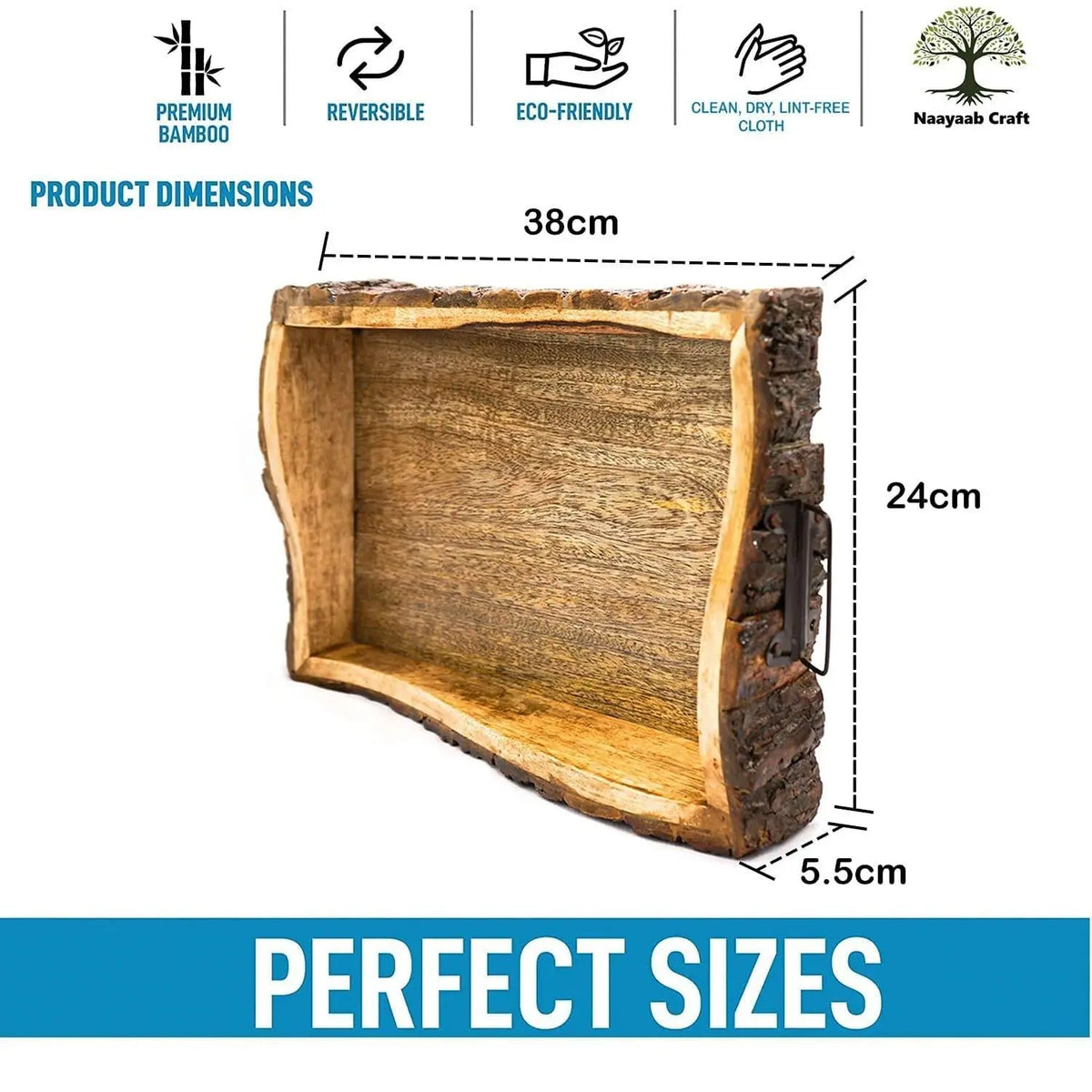 WOODEN HANDMADE BARK SERVING TRAY - Ouch Cart