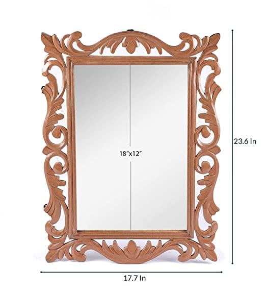 Wood Handcrafted Wall Mirror for Bedroom Home Decor Living Room Bathroom, 60 X 45 1.9 cm (Brown) Rectangular, Framed
