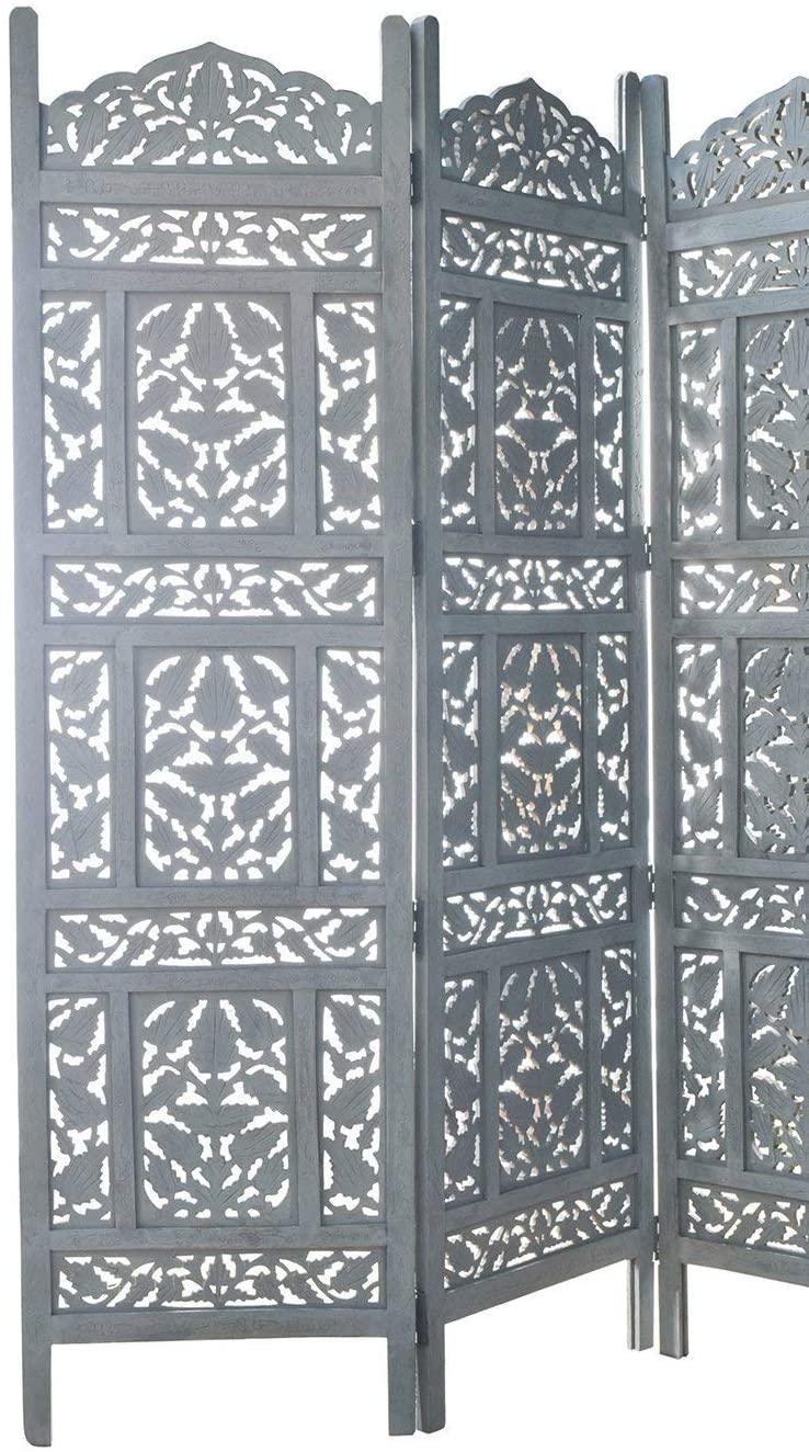 4 Panel Handcrafted Wooden Partition Screen Room Divider, Natural Wood Color Wooden Partition Foldable Room Partition Screen Dividers 4 Panels Wooden Partition Room Divider Flooring & Wall Panels Room Partitions - Ouch Cart