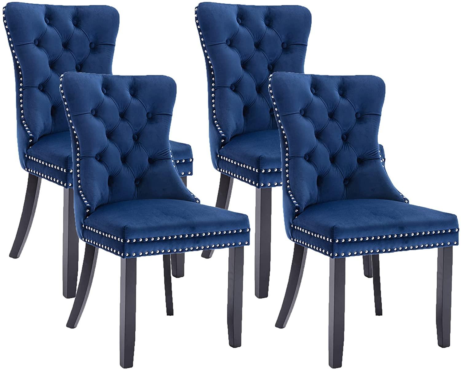 Velvet Upholstered Dining Chairs Set of 4, High-end Tufted Wingback Di