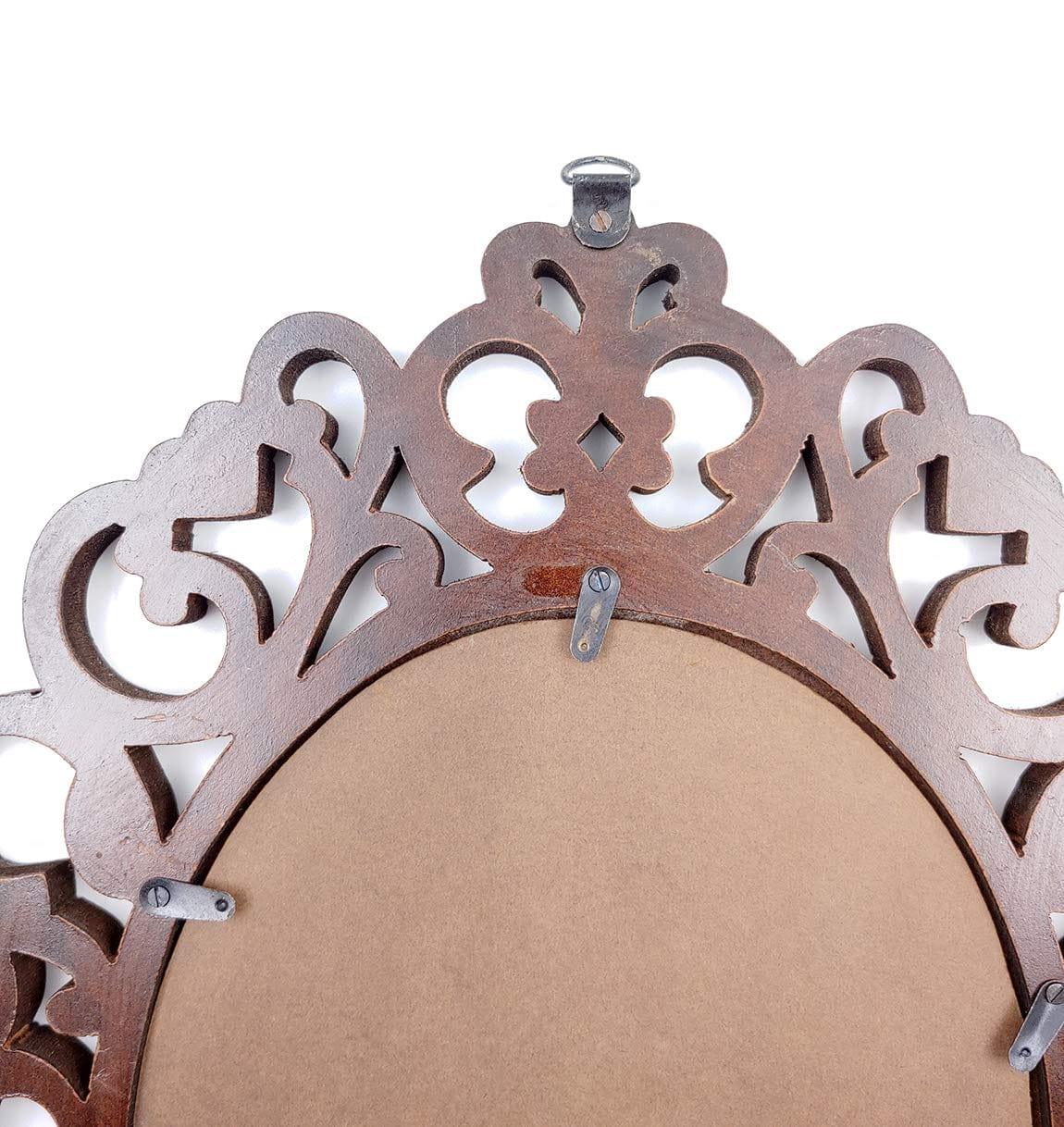 Engineered Wood Oval Decorative Wall Mount Mirror (18 x 14 inch, Brown), Model: TUS-MR-47, Framed - Ouch Cart