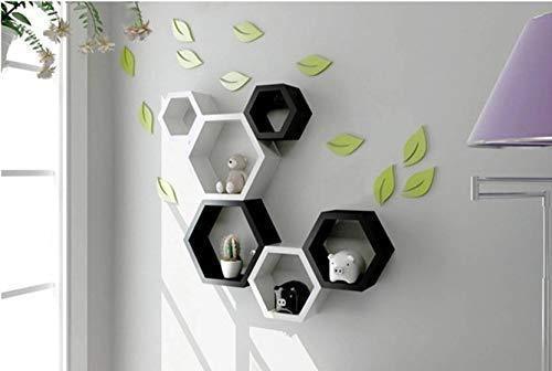 Wall Shelf for Living Room Stylish | Hexagonal Designer Wooden Shelves | Display Rack for Bedroom, Kitchen, Office (Set of 6| Color- Black & White) - Ouch Cart