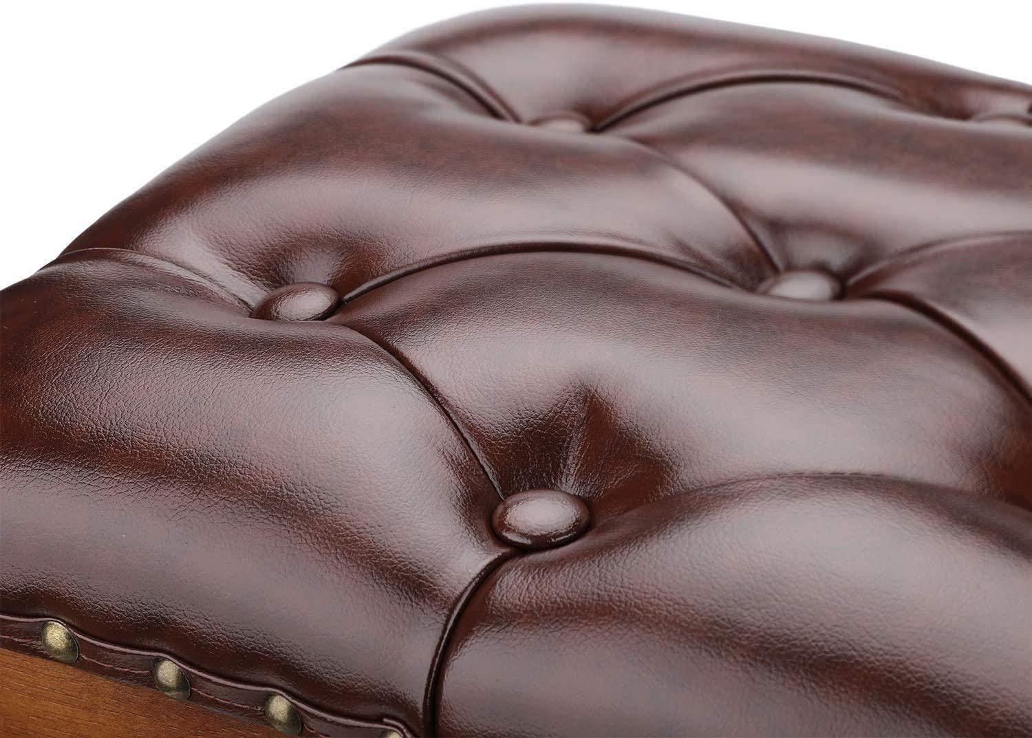 Small Footstool Ottoman Upholstered Footstool, Solid Rubber Wood/Living Room Stool. (Brown) - Ouch Cart
