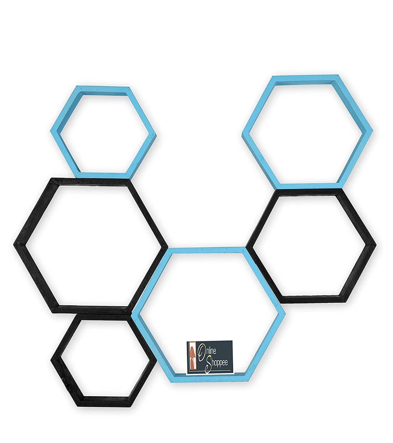 Fancy 6 Pcs Hexagonal Wooden Wall Shelf Home decoration - Ouch Cart