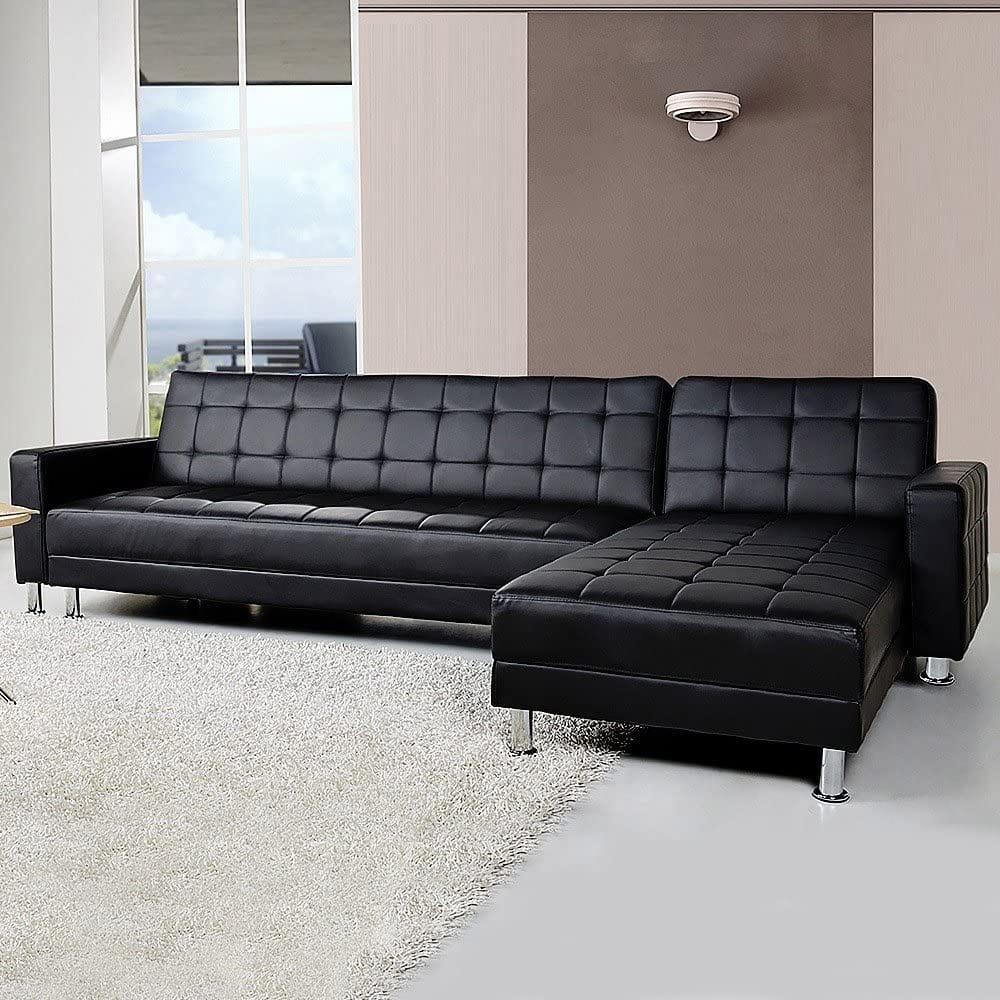 Corner Sofa Lounge Couch Bed Modular Furniture Home Faux Leather Chaise Black