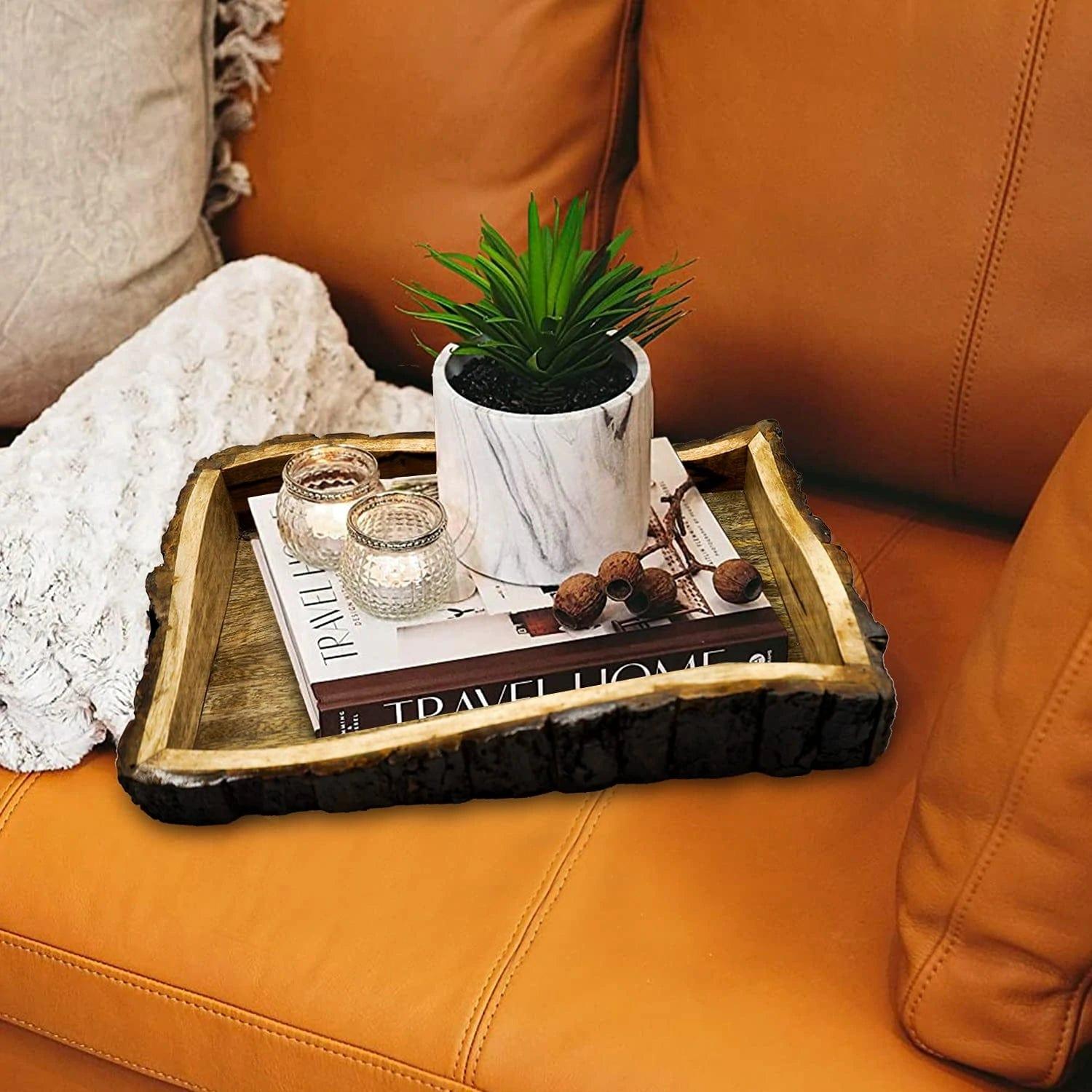 WOODEN HANDMADE BARK SERVING TRAY - Ouch Cart